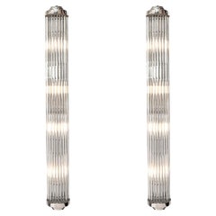 Art Deco Streamlined Linear Glass Rod Sconces W/ Chrome Fittings