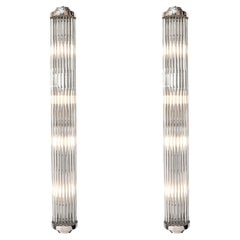 Art Deco Streamlined Linear Glass Rod Sconces W/ Chrome Fittings