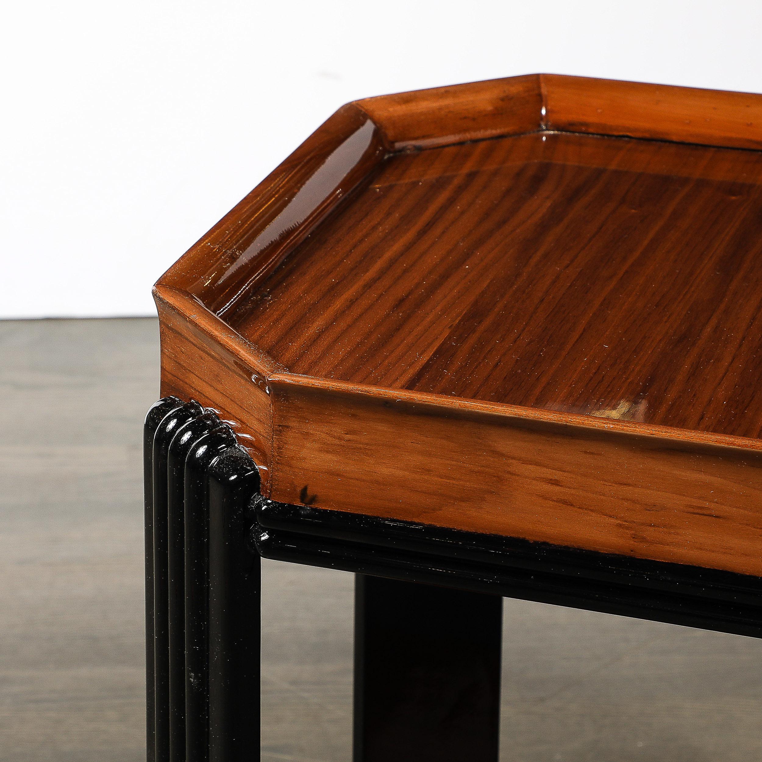 Art Deco Streamlined Machine Age Bookmatched Walnut & Fluted Black Lacquer Table For Sale 6