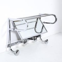 Art Deco Streamlined Machine Age Wall Mounted Chrome Hat/Coat Rack w/ Mirror