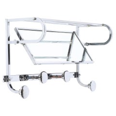 Art Deco Streamlined Machine Age Wall Mounted Chrome Hat/Coat Rack w/ Mirror