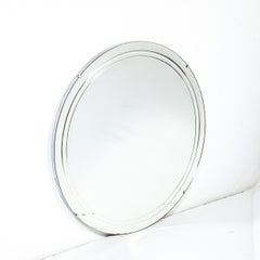 Art Deco Streamlined Machined Age Minimal Round Reversed Etched & Beveled Mirror