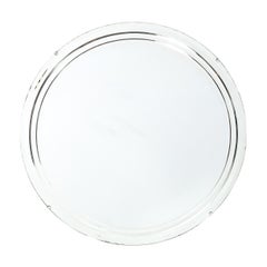 Art Deco Streamlined Machined Age Minimal Round Reversed Etched & Beveled Mirror