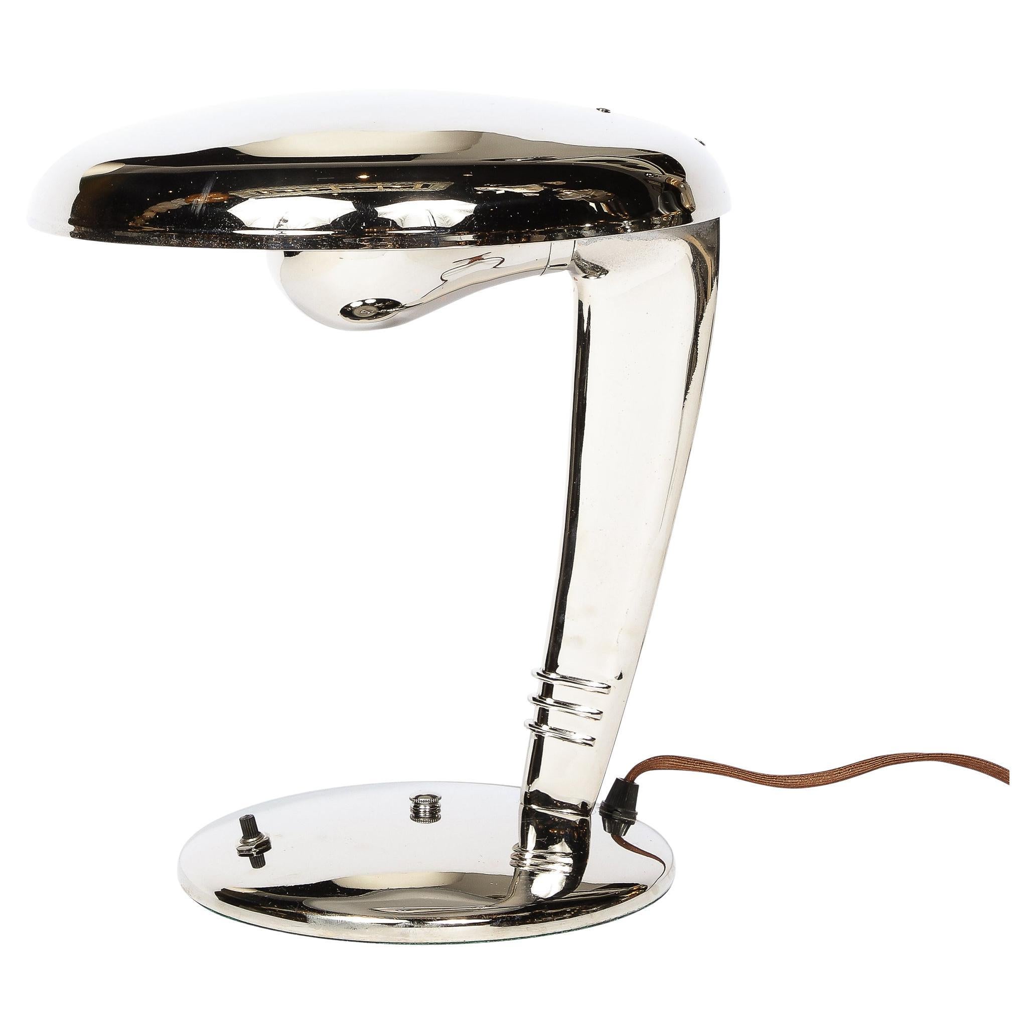 Art Deco Streamlined  Nickle "Cobra" Table Lamp by Norman Bel Geddes for Faries