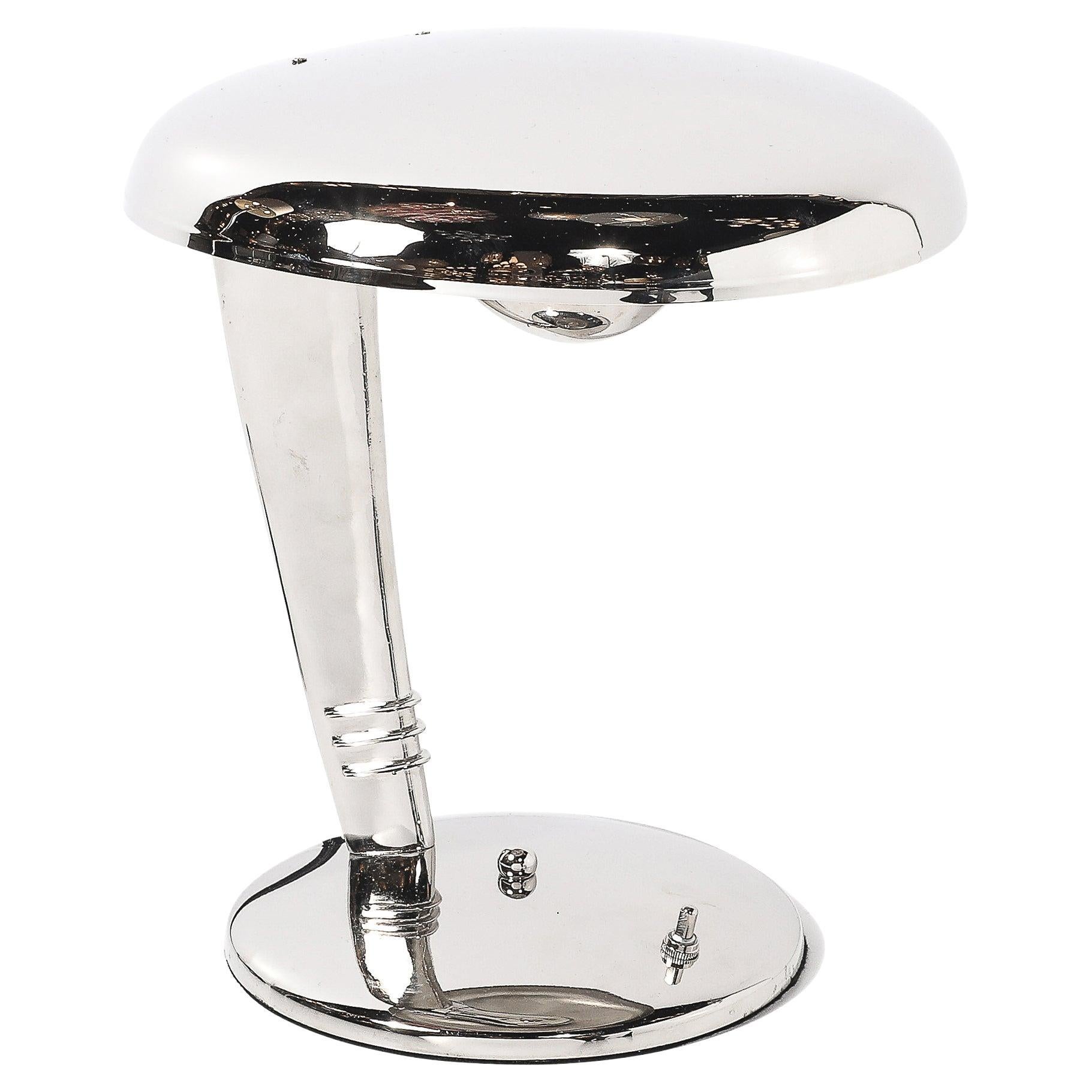 Art Deco Streamlined Nickle "Cobra" Table Lamp by Norman Bel Geddes for Faries For Sale