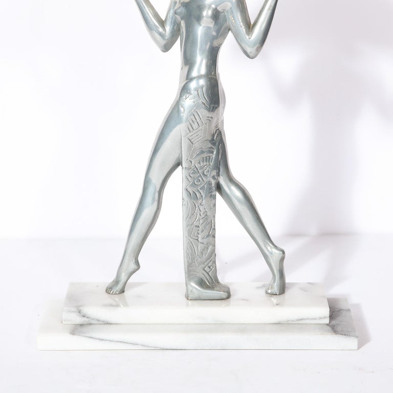 Art Deco Streamlined Pewter and Frosted Glass Flapper Table Lamp with