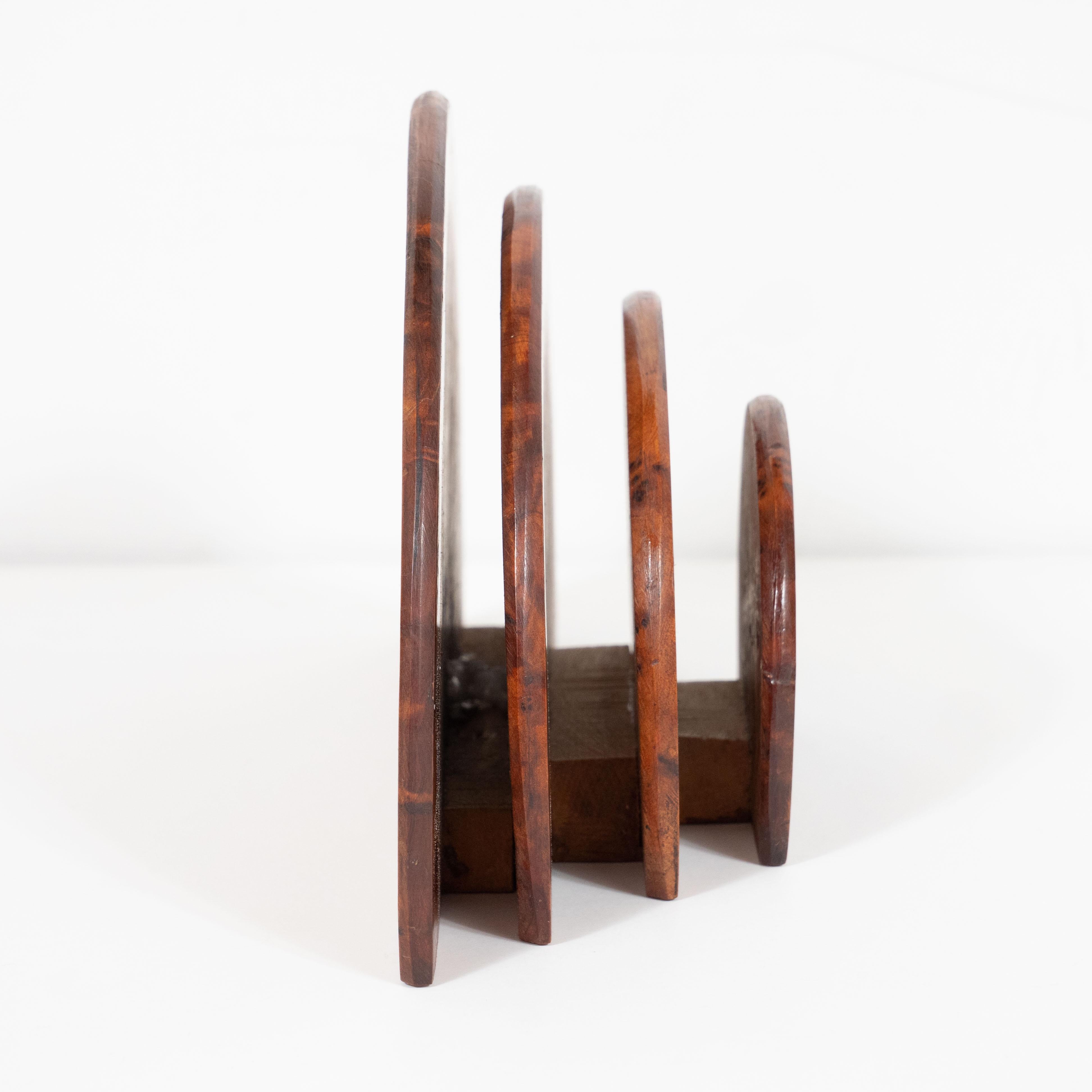 Art Deco Streamlined Skyscraper Style Burled Carpathian Elm Letter Holder In Excellent Condition In New York, NY