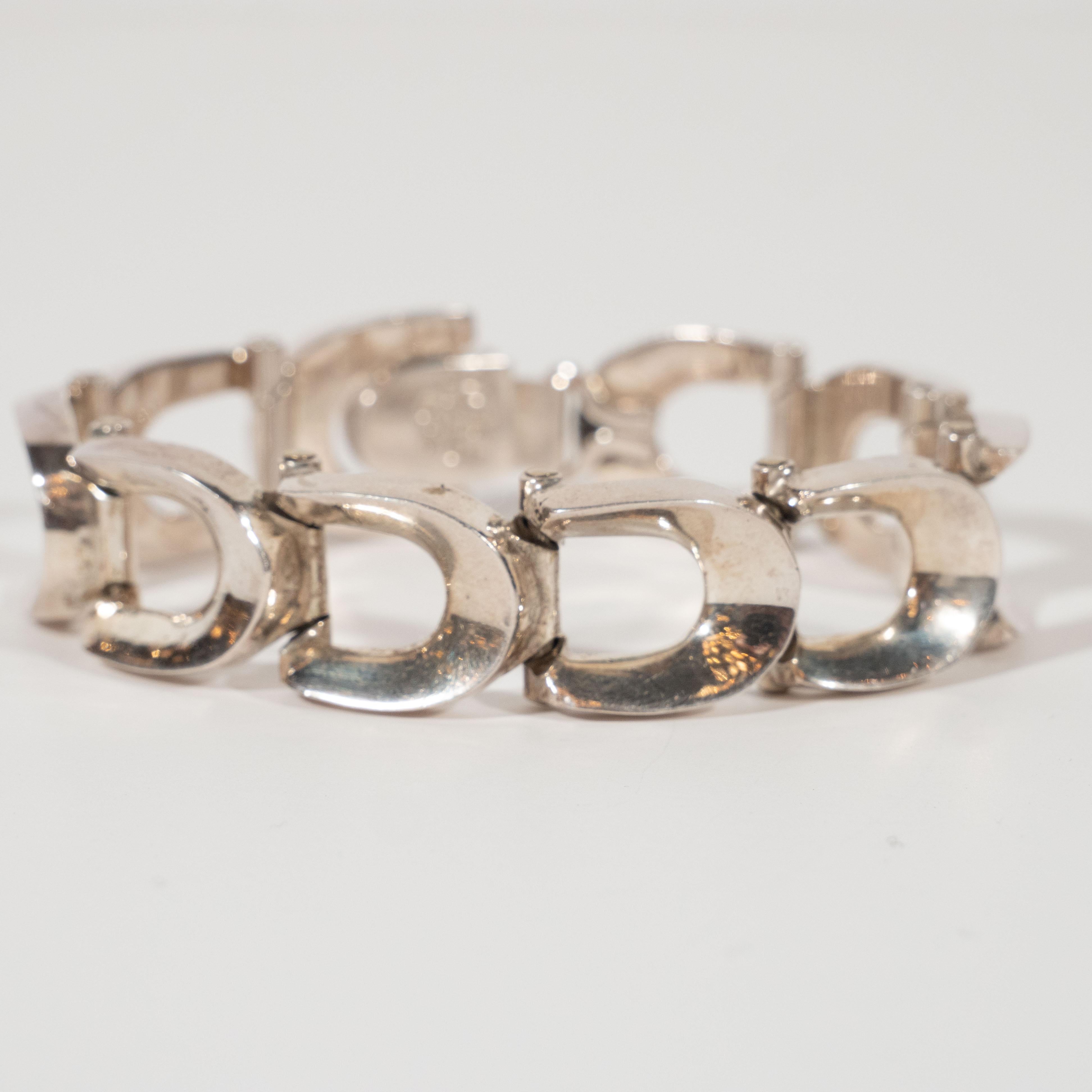 Women's Art Deco Streamlined U-Form Sterling Silver Link Bracelet