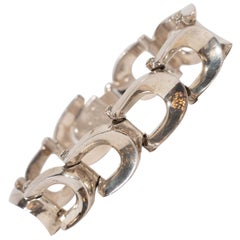 Art Deco Streamlined U-Form Sterling Silver Link Bracelet
