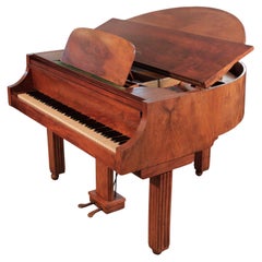 Art Deco Strohmenger Baby Grand Piano Figured Walnut Square Legs and Lyre