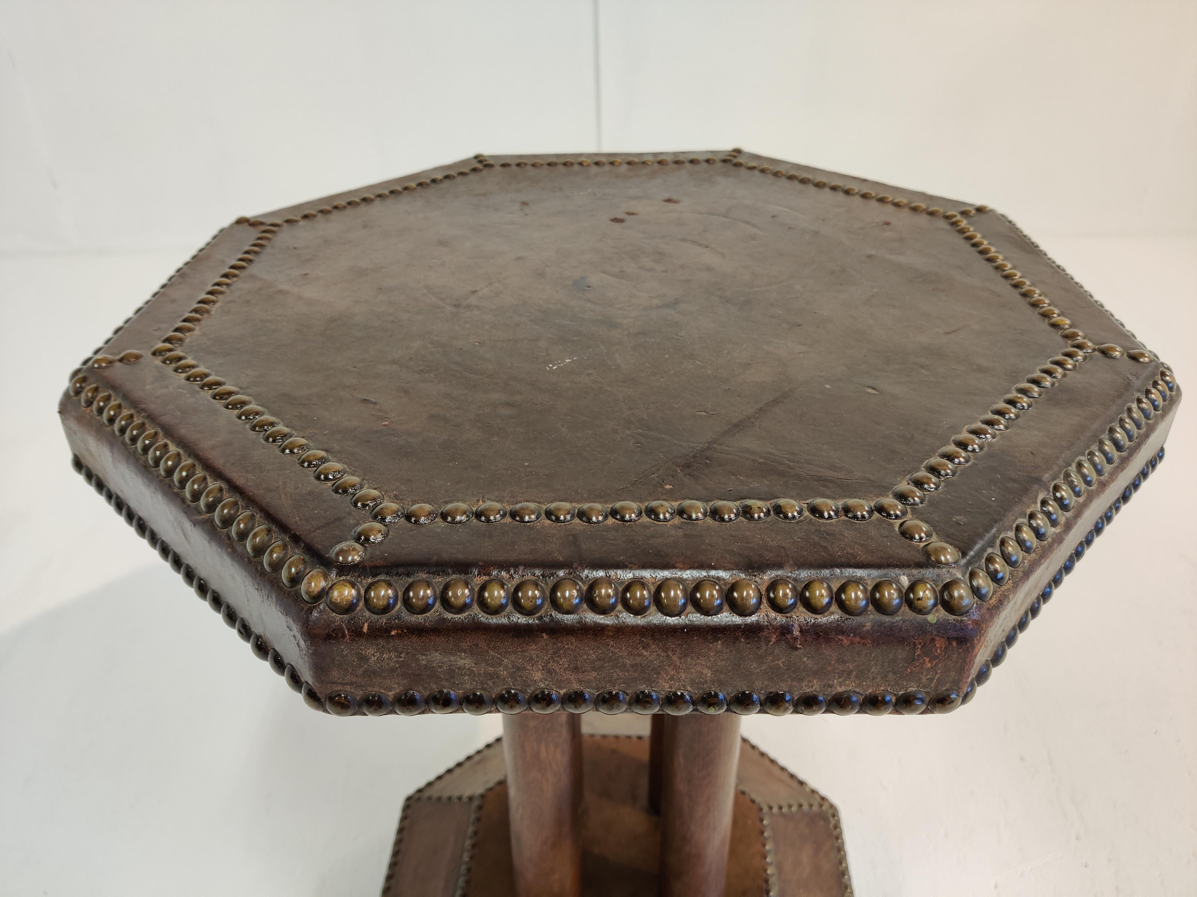 Art Deco Studded Leather Side Table, 1930s For Sale 5