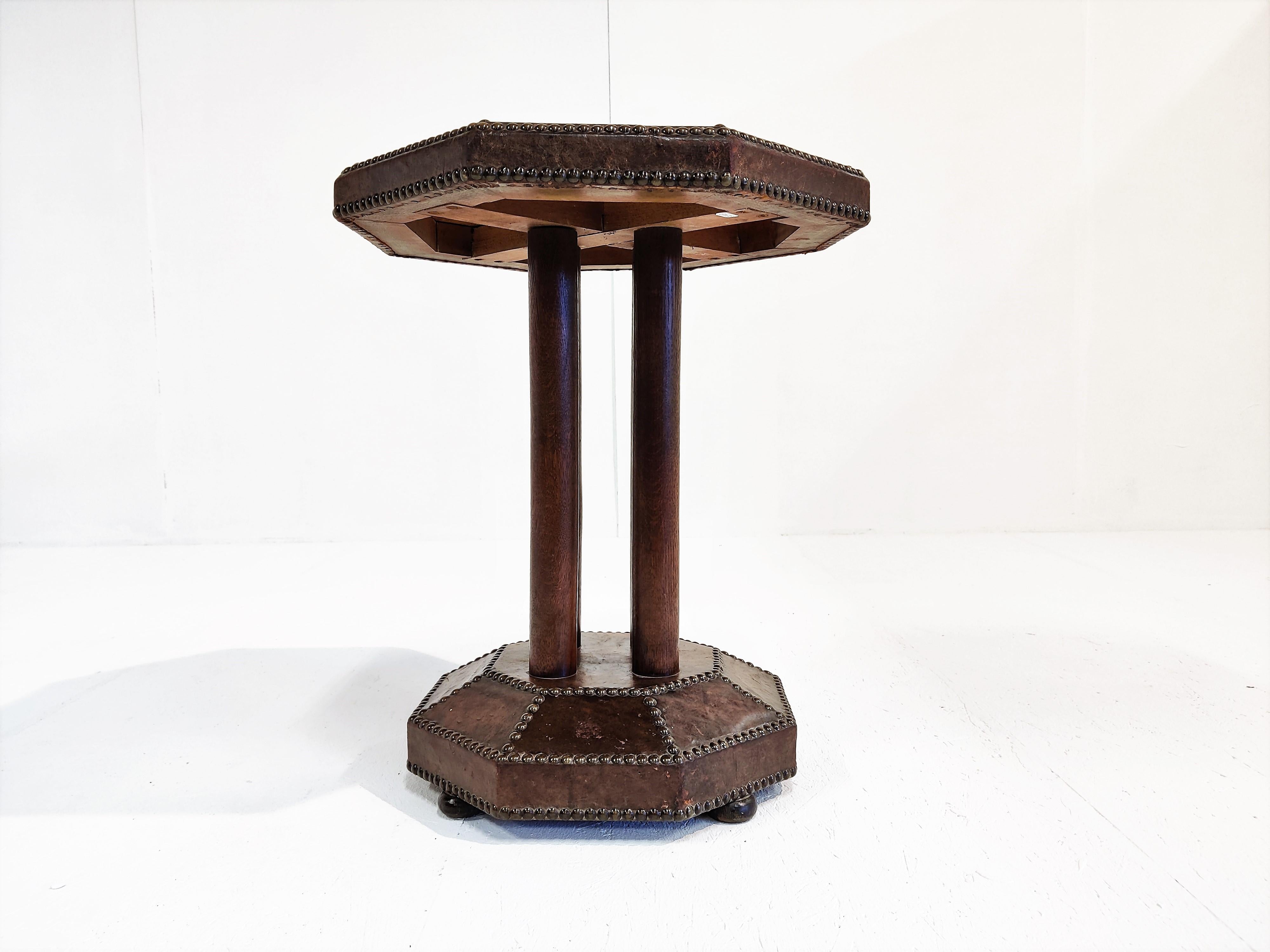 French Art Deco Studded Leather Side Table, 1930s For Sale