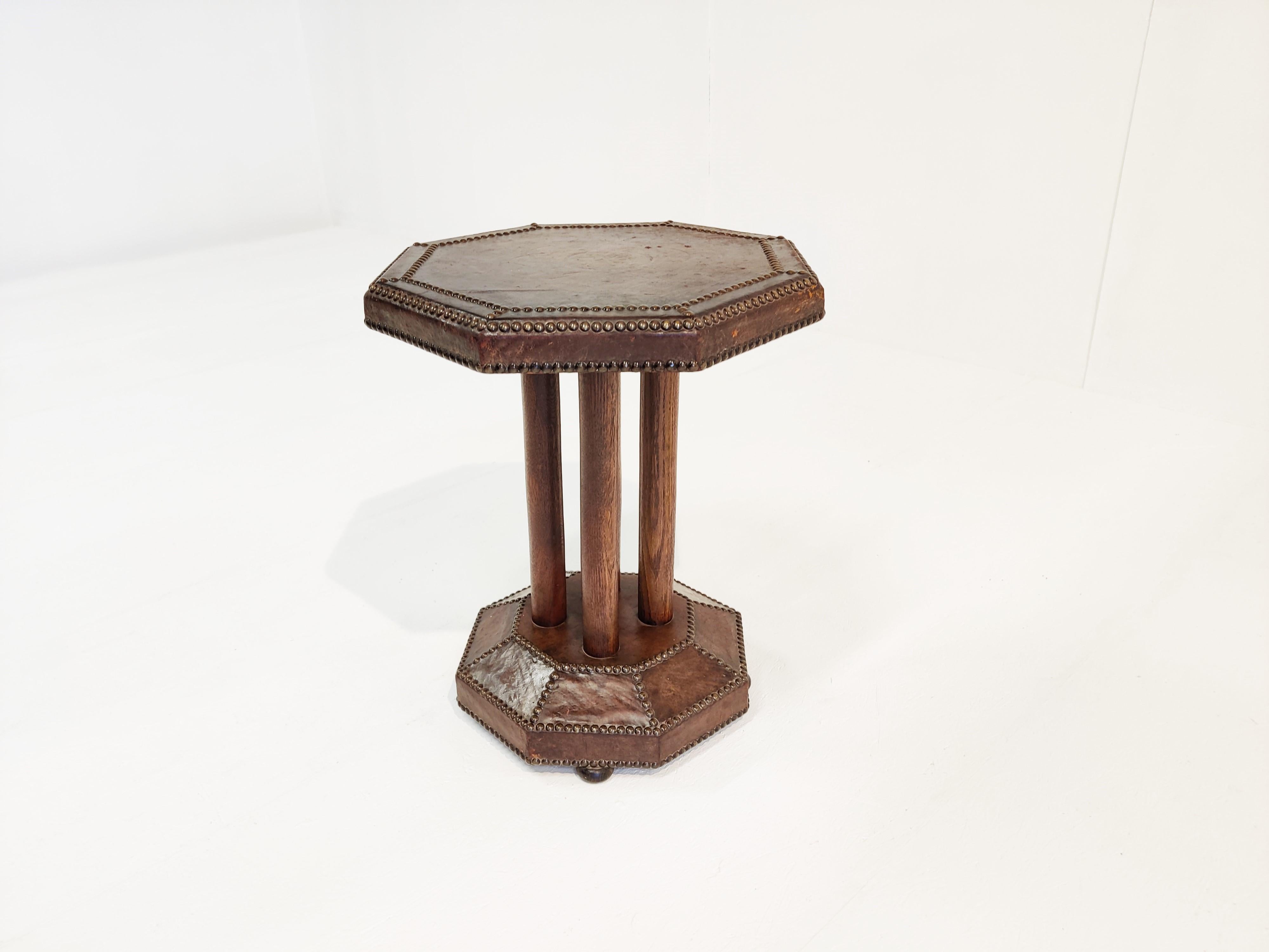 Art Deco Studded Leather Side Table, 1930s For Sale 2