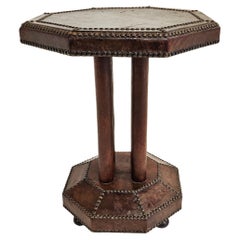 Art Deco Studded Leather Side Table, 1930s