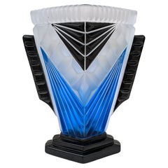 Art Deco Stunning Geometric & Enamel Glass Vase, Czech Republic, C1930