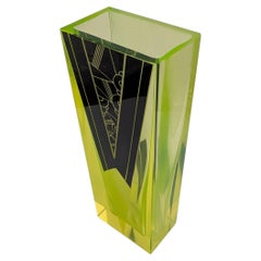 Art Deco Stunning Uranium & Black Enamel Glass Vase