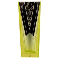 Art Deco Stunning Uranium & Black Enamel Glass Vase