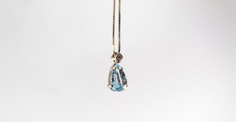 Art Deco Style 0.03 Carat Diamond 1.20 Carat Aquamarine White Gold Necklace For Sale 1