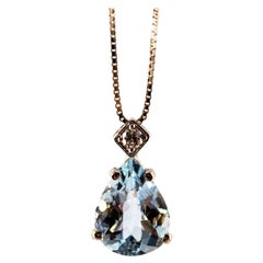 Art Deco Style 0.03 Carat Diamond 1.20 Carat Aquamarine White Gold Necklace