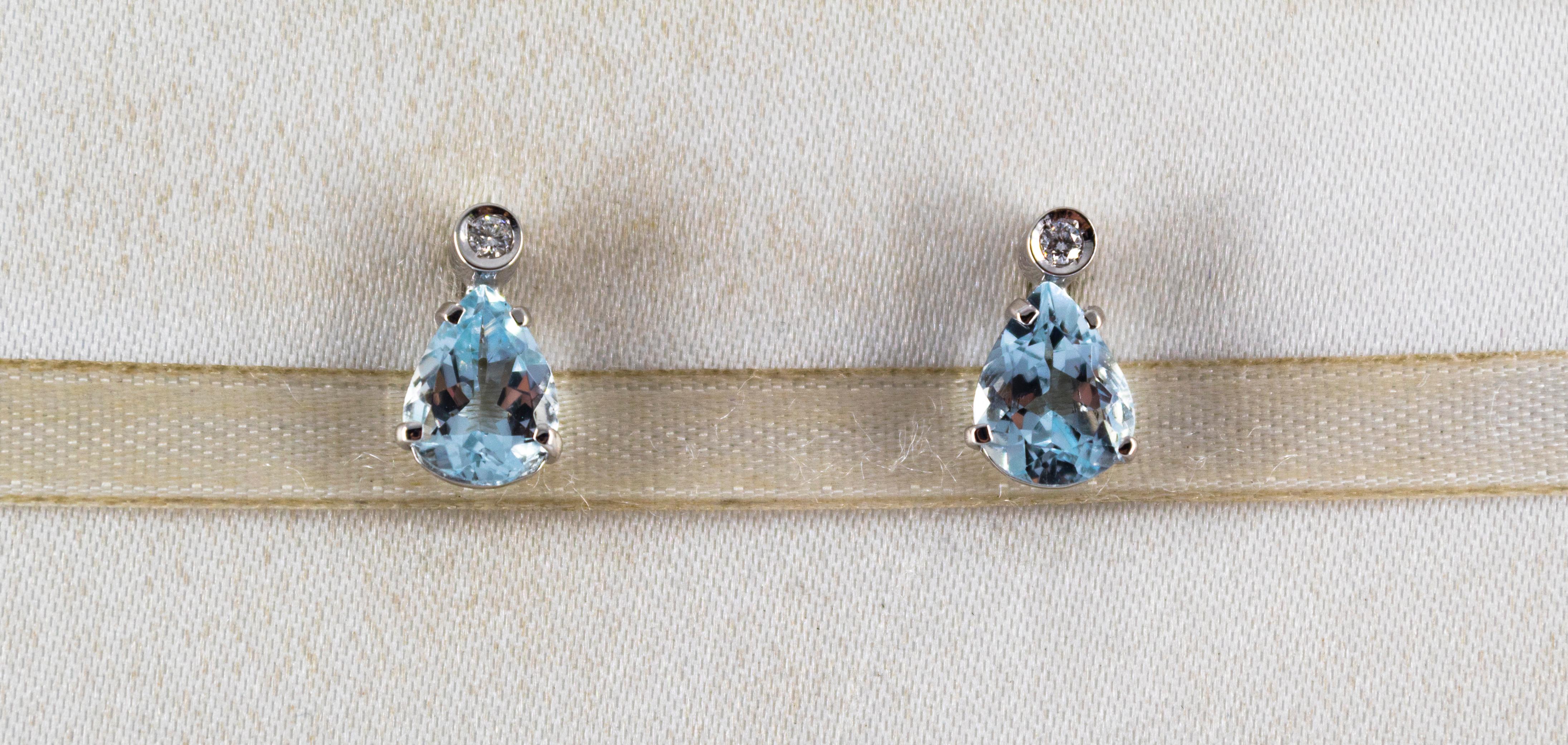 Pear Cut Art Deco Style 0.06 Carat Diamond 2.40 Carat Aquamarine White Gold Stud Earrings For Sale