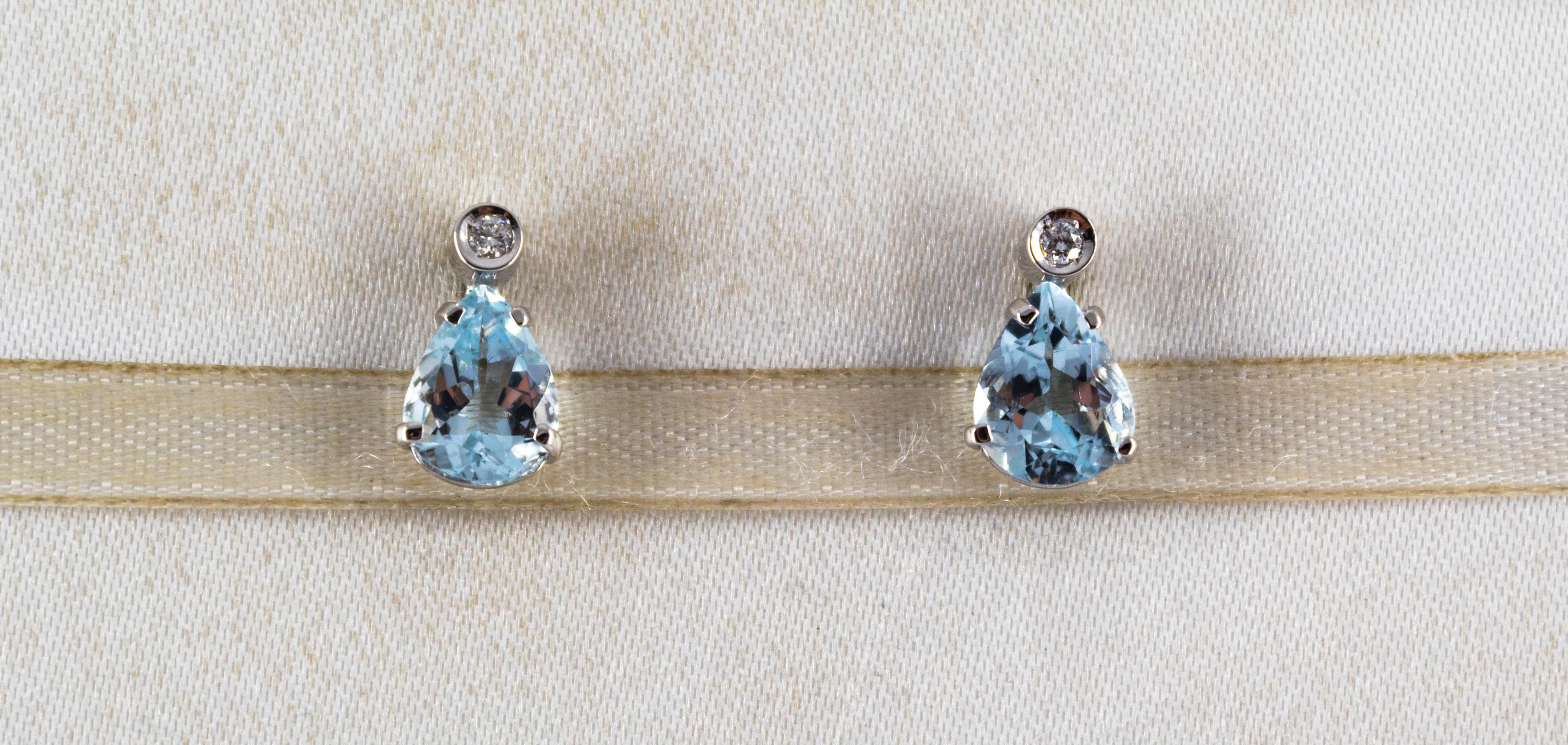 Pendientes de oro blanco estilo art déco con diamante de 0,06 quilates y aguamarina de 2,40 quilates Art Decó en venta