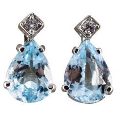 Art Deco Style 0.06 Carat Diamond 2.40 Carat Aquamarine White Gold Stud Earrings