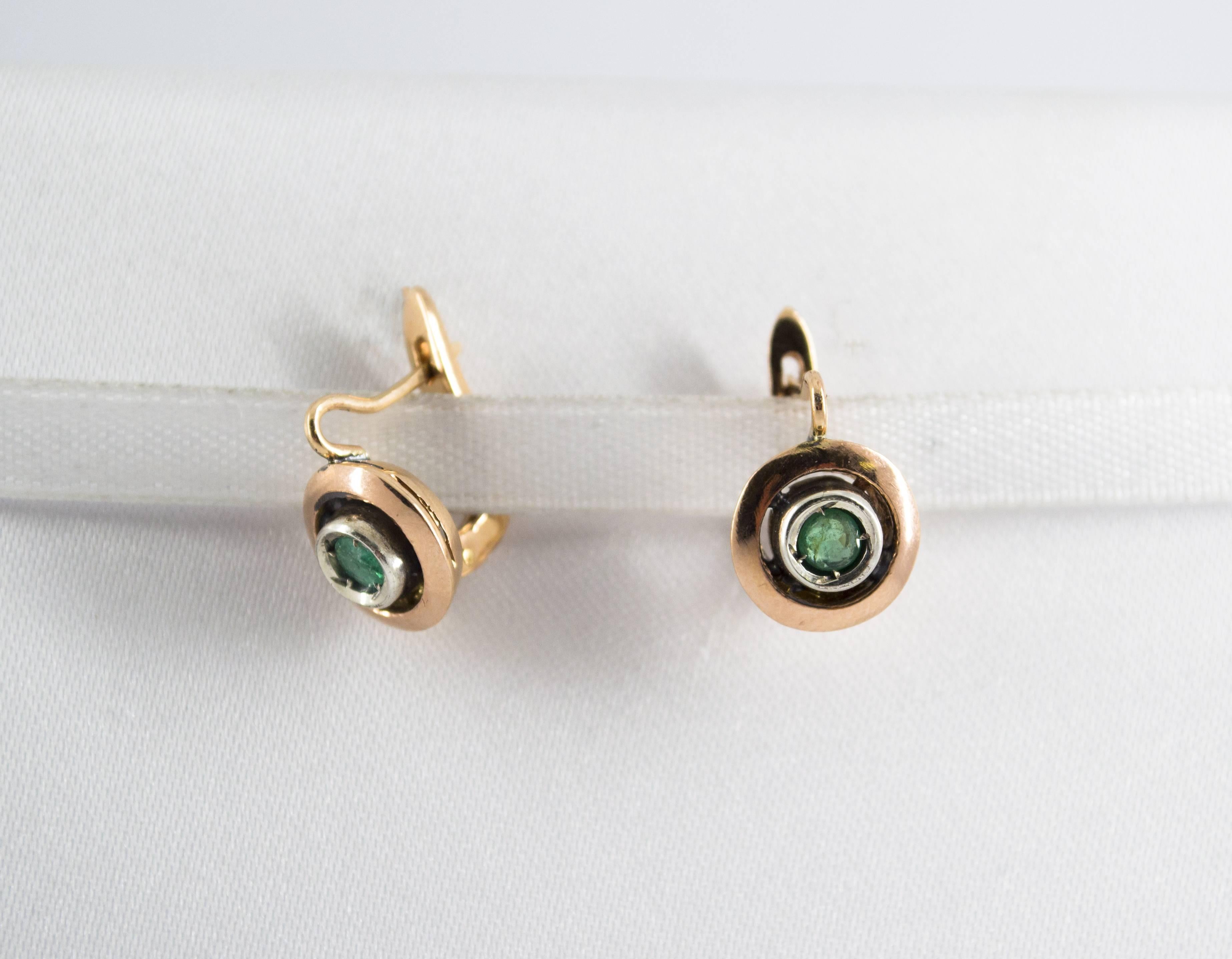Art Deco Style 0.20 Carat Emerald Yellow Gold Dangle Lever-Back Earrings 1