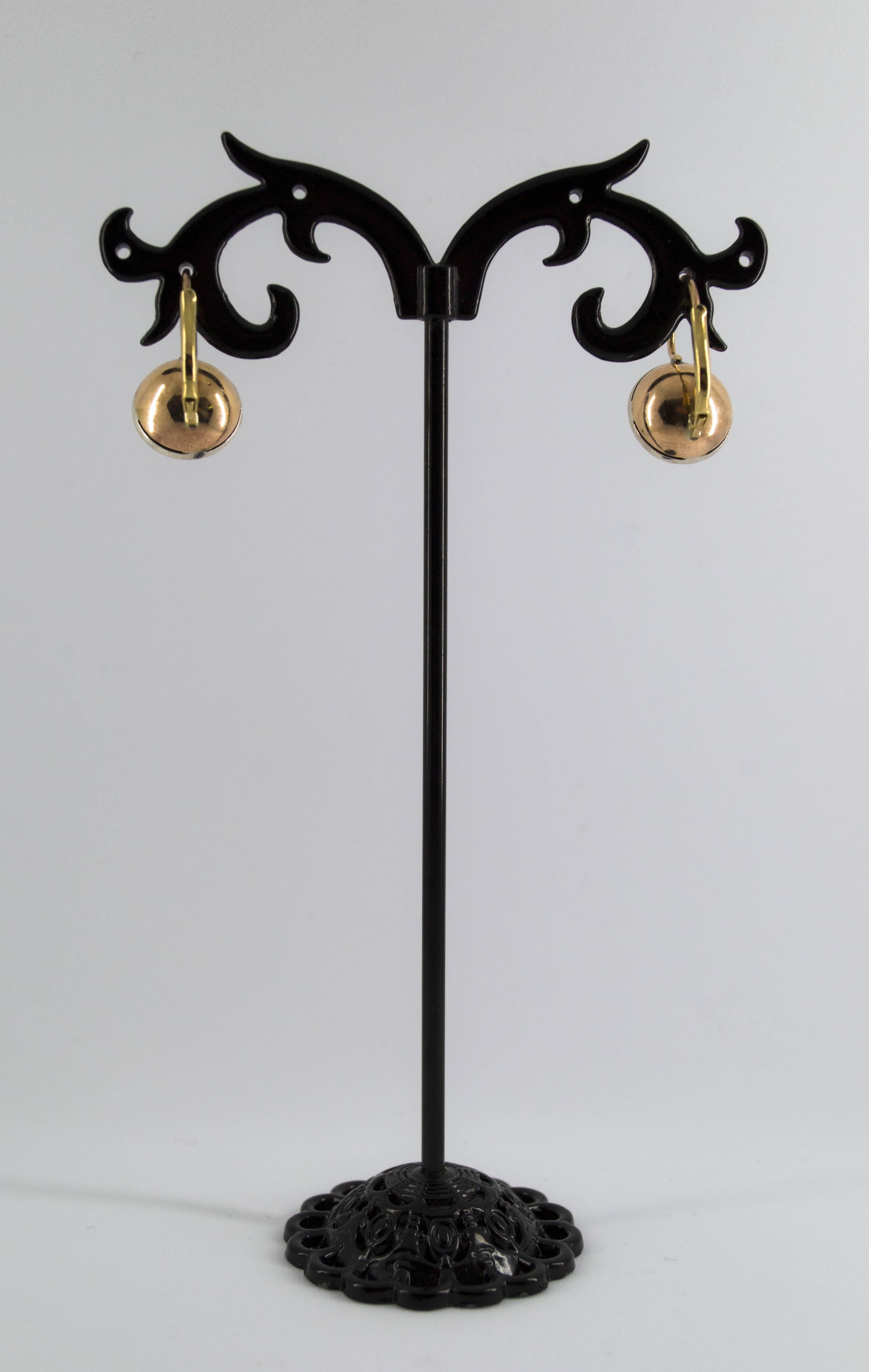 Art Deco Style 0.20 Carat White Rose Cut Diamond Pearl Yellow Gold Earrings For Sale 4