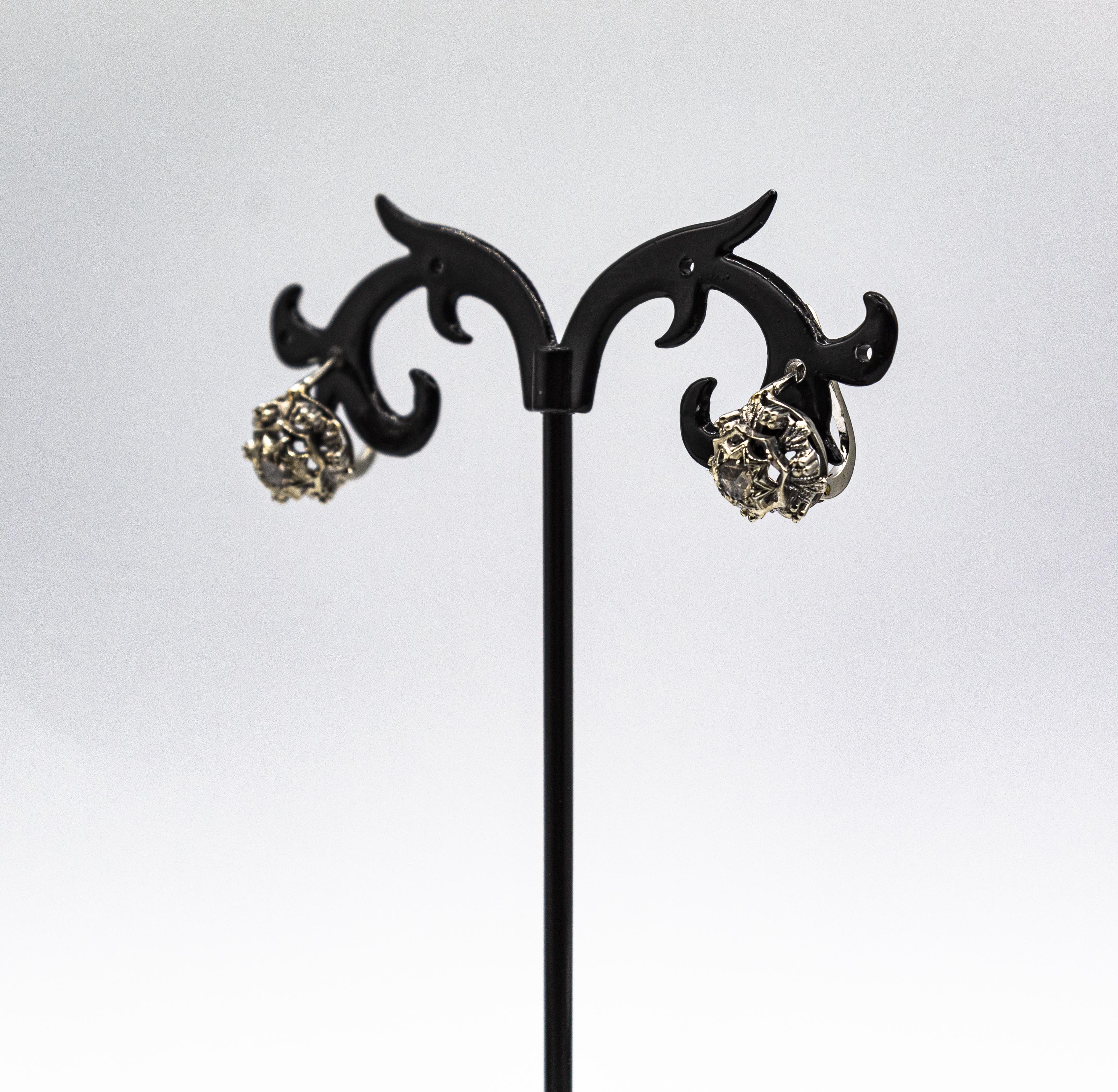Art Deco Style 0.20 Carat White Rose Cut Diamond White Gold Lever Back Earrings For Sale 6