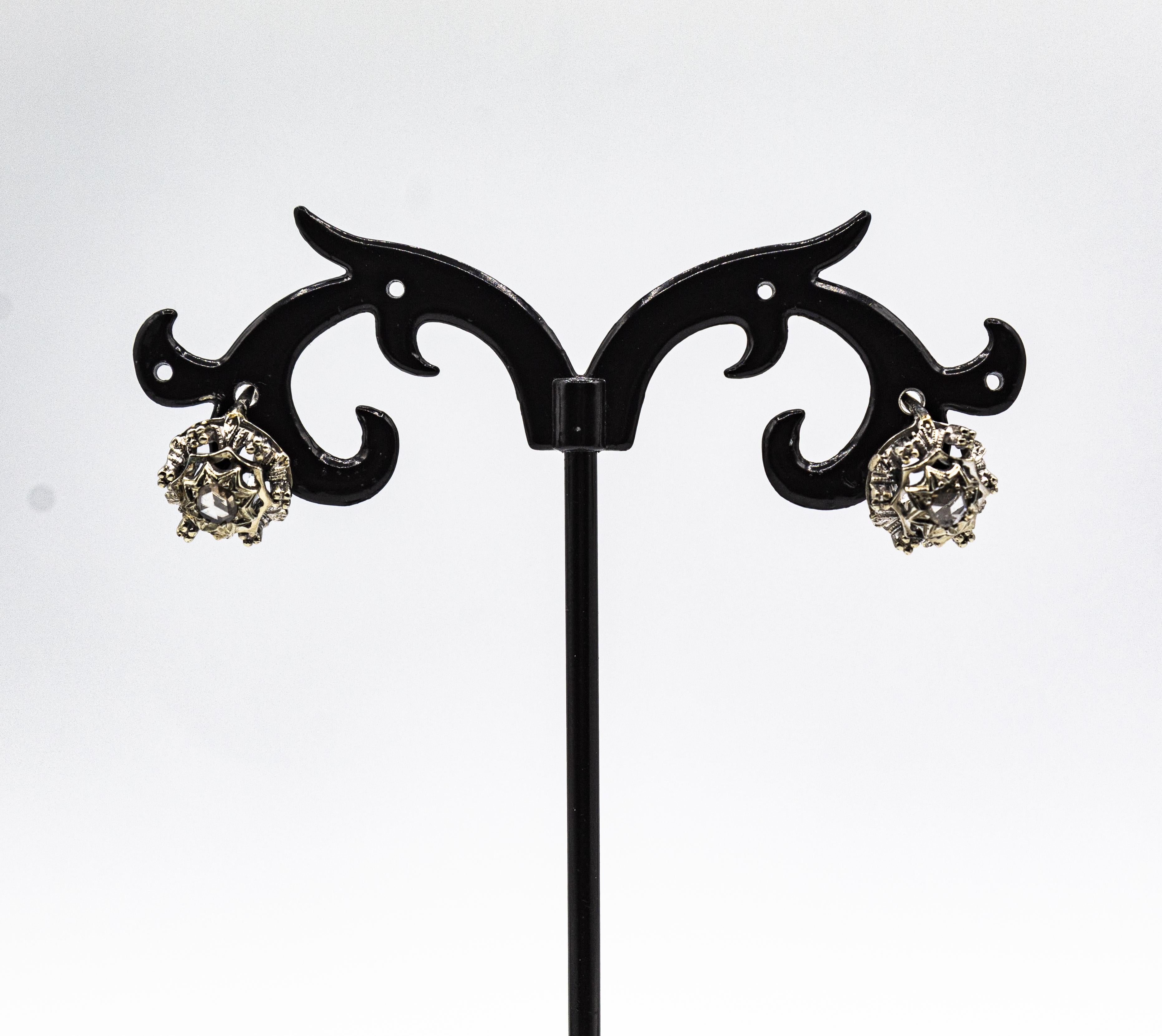 Art Deco Style 0.20 Carat White Rose Cut Diamond White Gold Lever Back Earrings For Sale 1