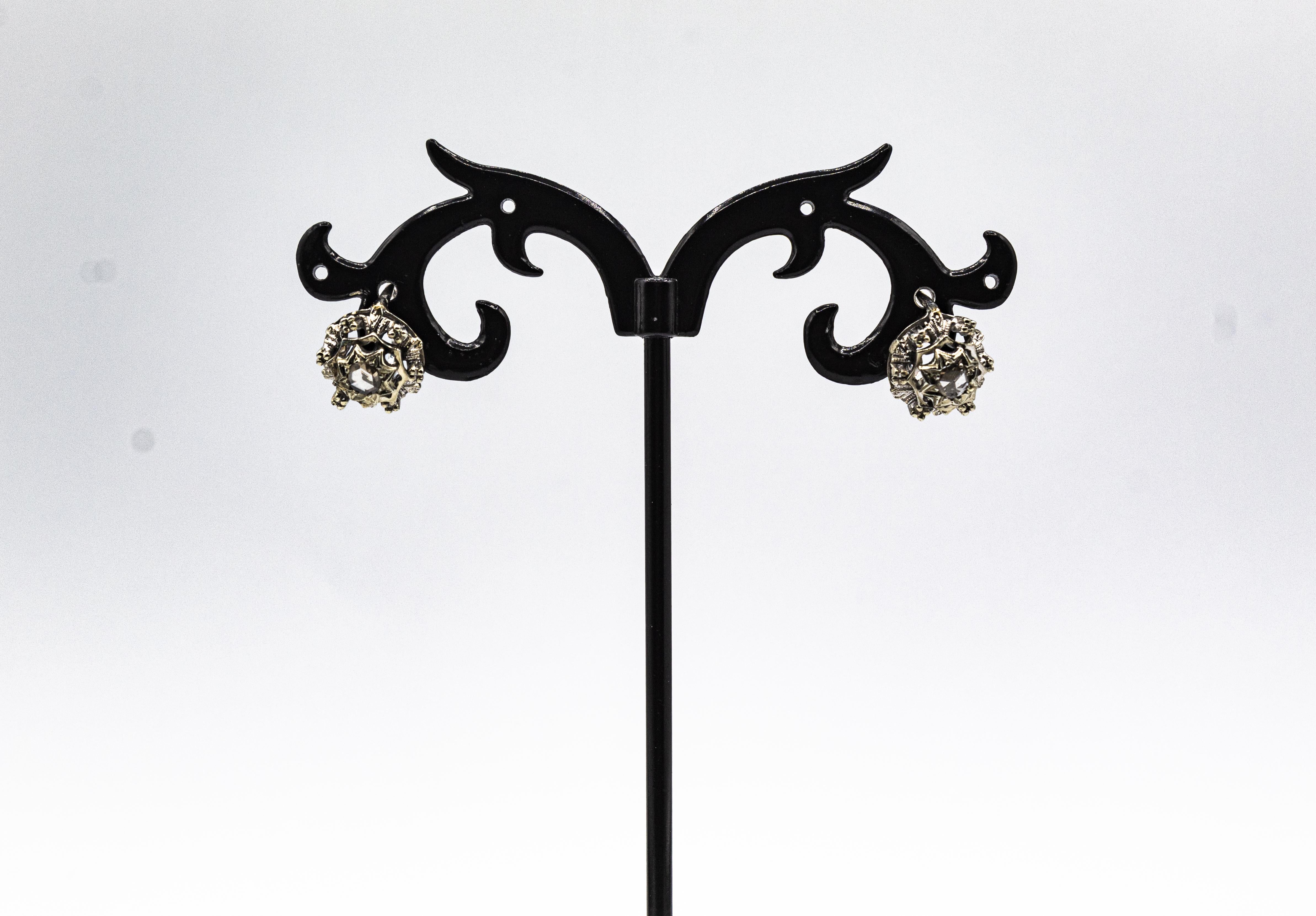 Art Deco Style 0.20 Carat White Rose Cut Diamond White Gold Lever Back Earrings For Sale 2