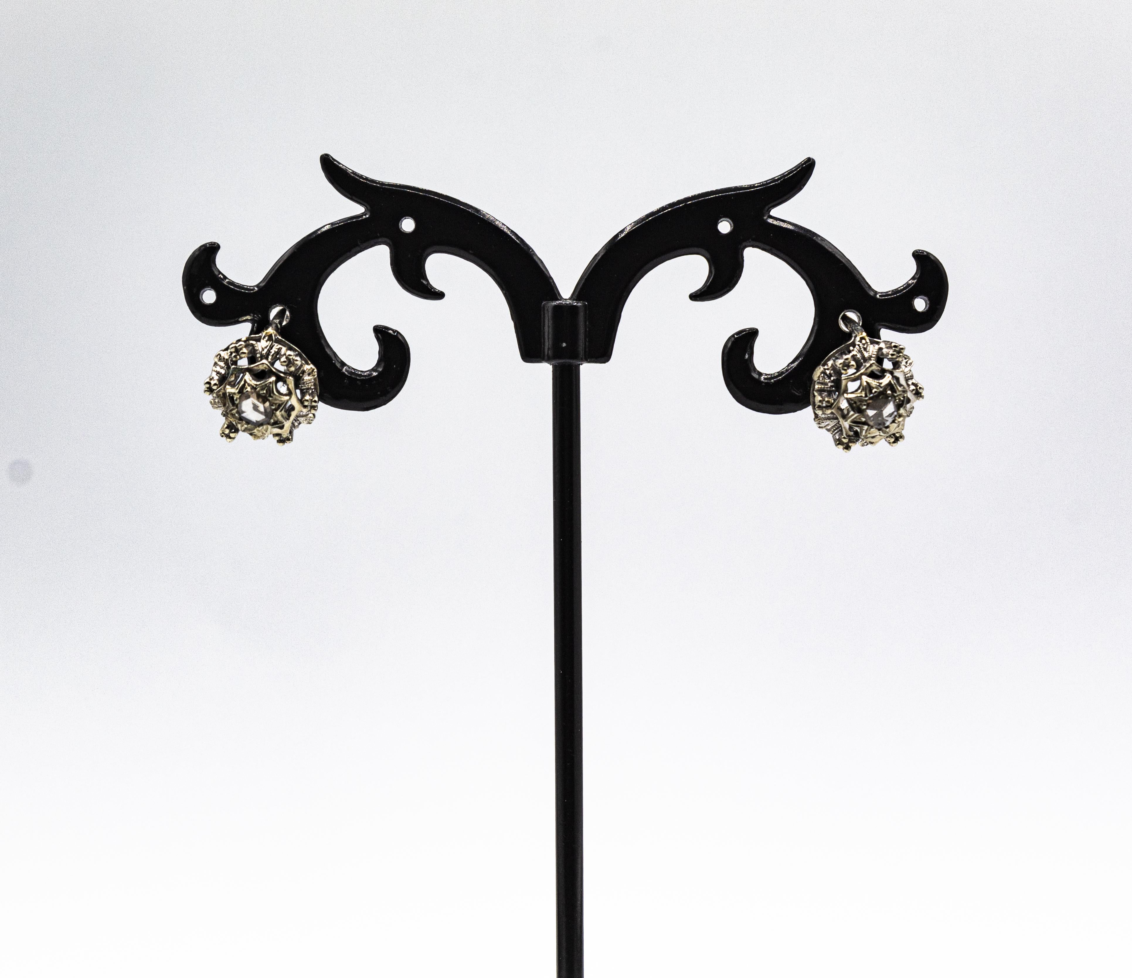 Art Deco Style 0.20 Carat White Rose Cut Diamond White Gold Lever Back Earrings For Sale 3