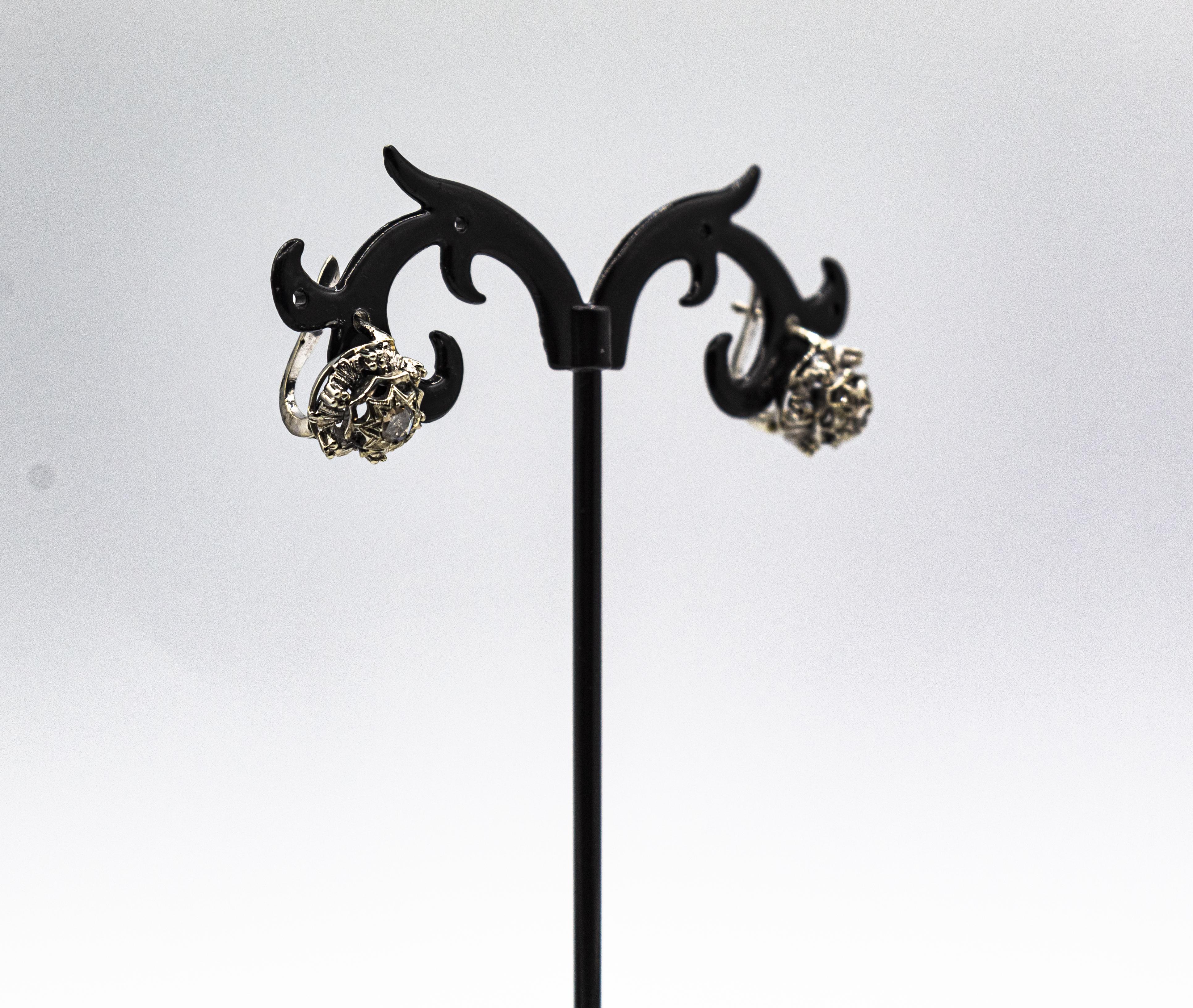 Art Deco Style 0.20 Carat White Rose Cut Diamond White Gold Lever Back Earrings For Sale 4
