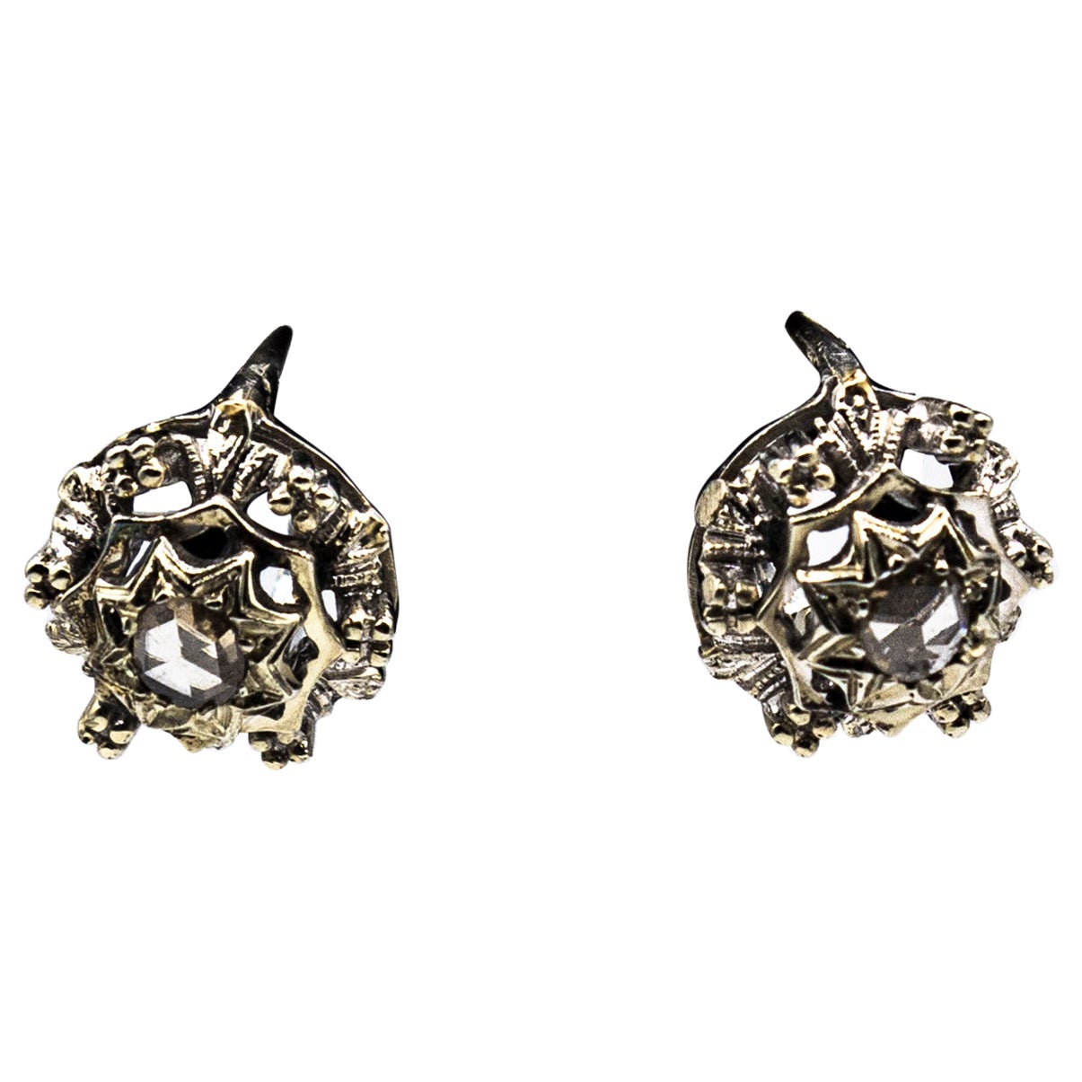Pendientes de palanca de oro blanco con diamantes talla rosa de 0,20 quilates estilo art déco