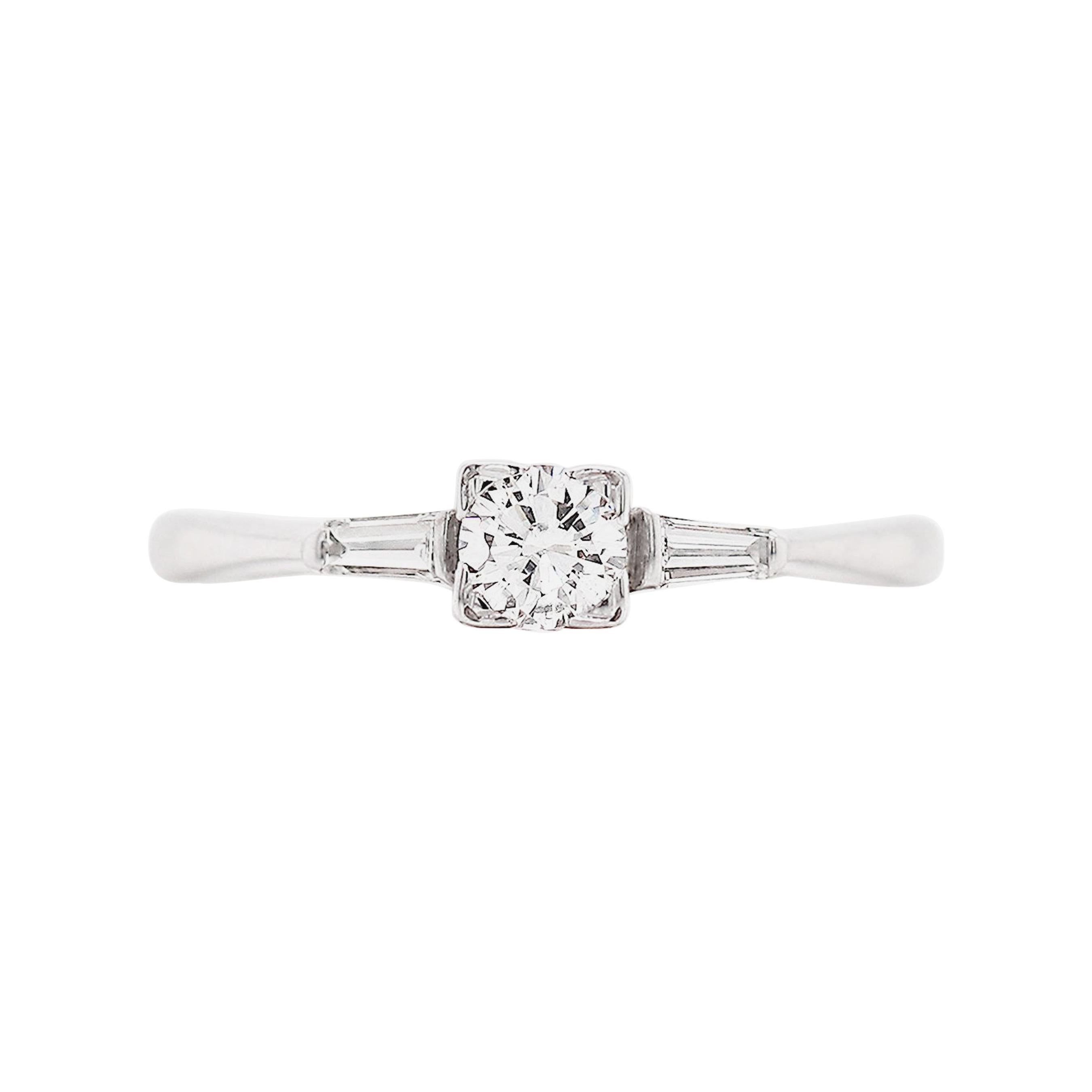 Art Deco Style 0.30 Carat Diamond 18 Carat White Gold Ring, circa 1970s