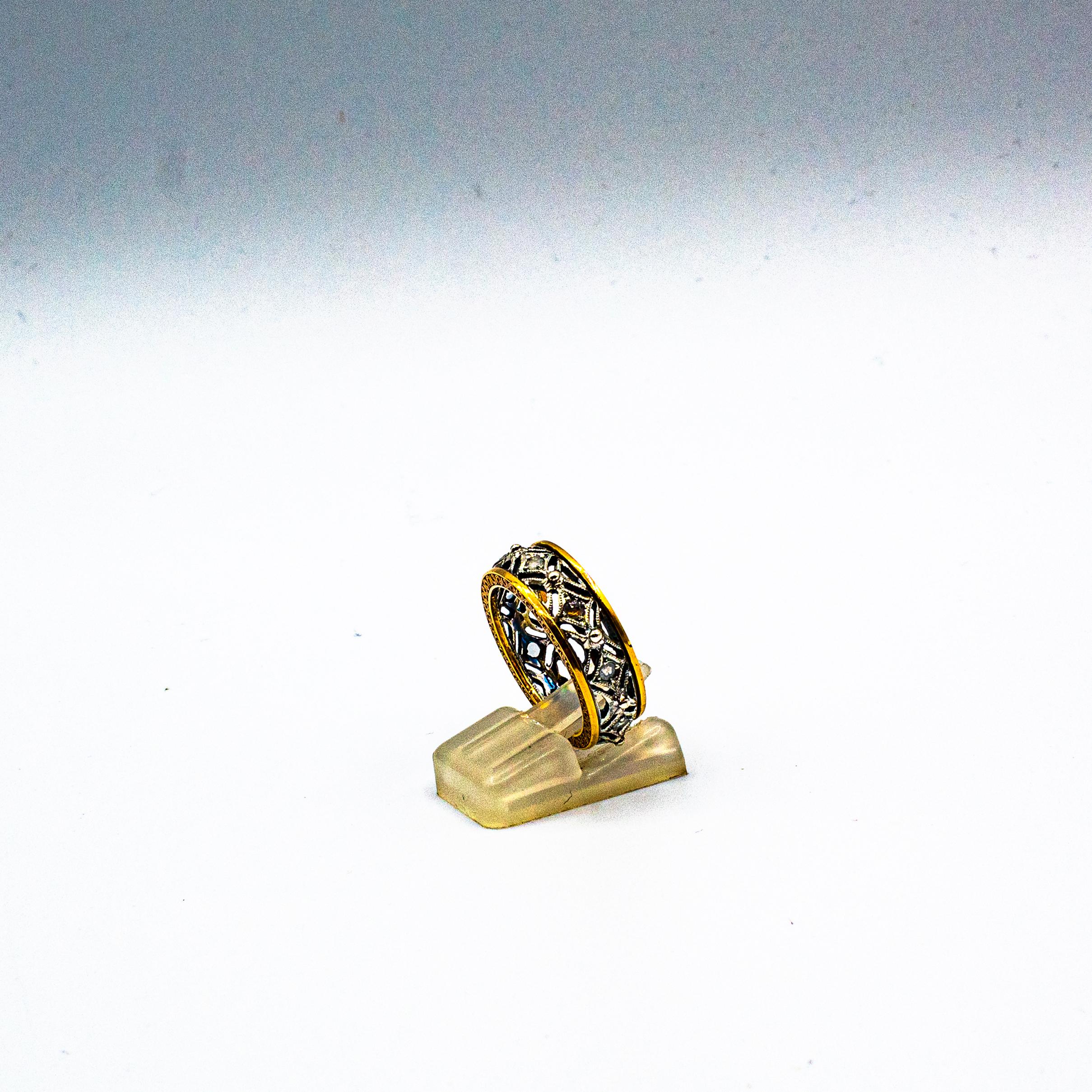 Art Deco Style 0.30 Carat White Rose Cut Diamond Yellow Gold Band Ring In New Condition For Sale In Naples, IT