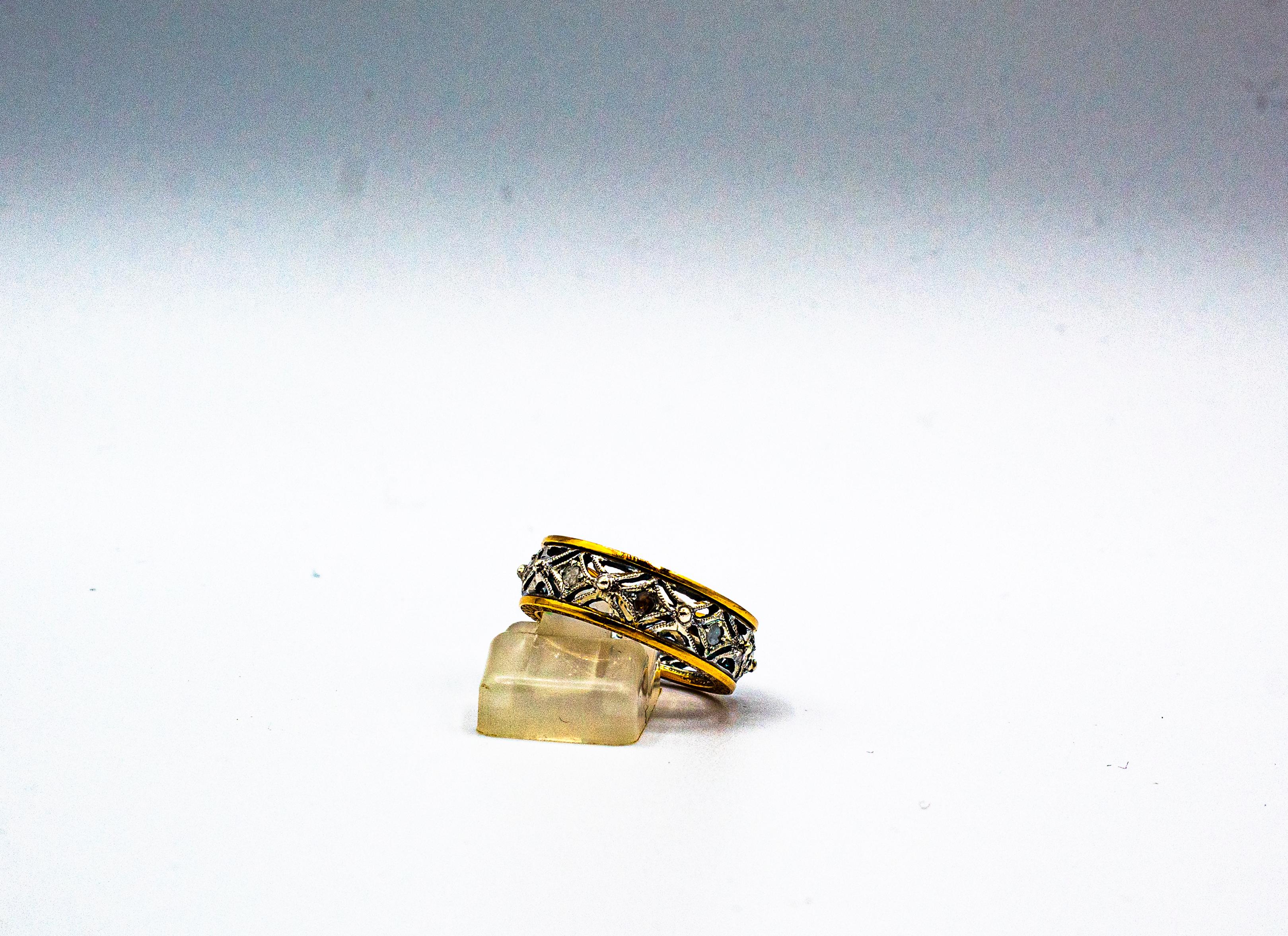 da uomo o donna Anello in oro giallo con diamante bianco taglio rosa da 0.30 carati in stile Art Deco in vendita