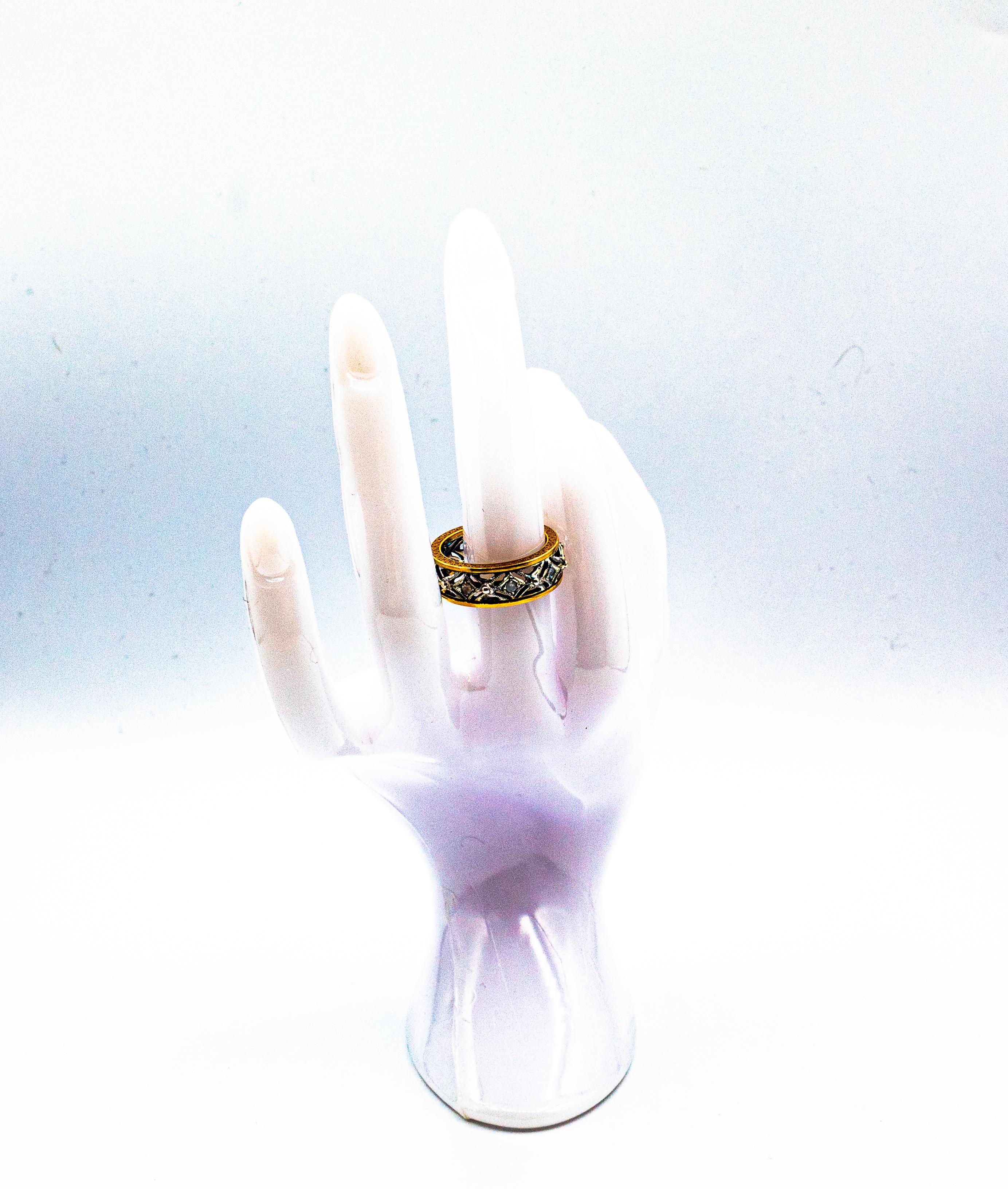 Anello in oro giallo con diamante bianco taglio rosa da 0.30 carati in stile Art Deco in vendita 1