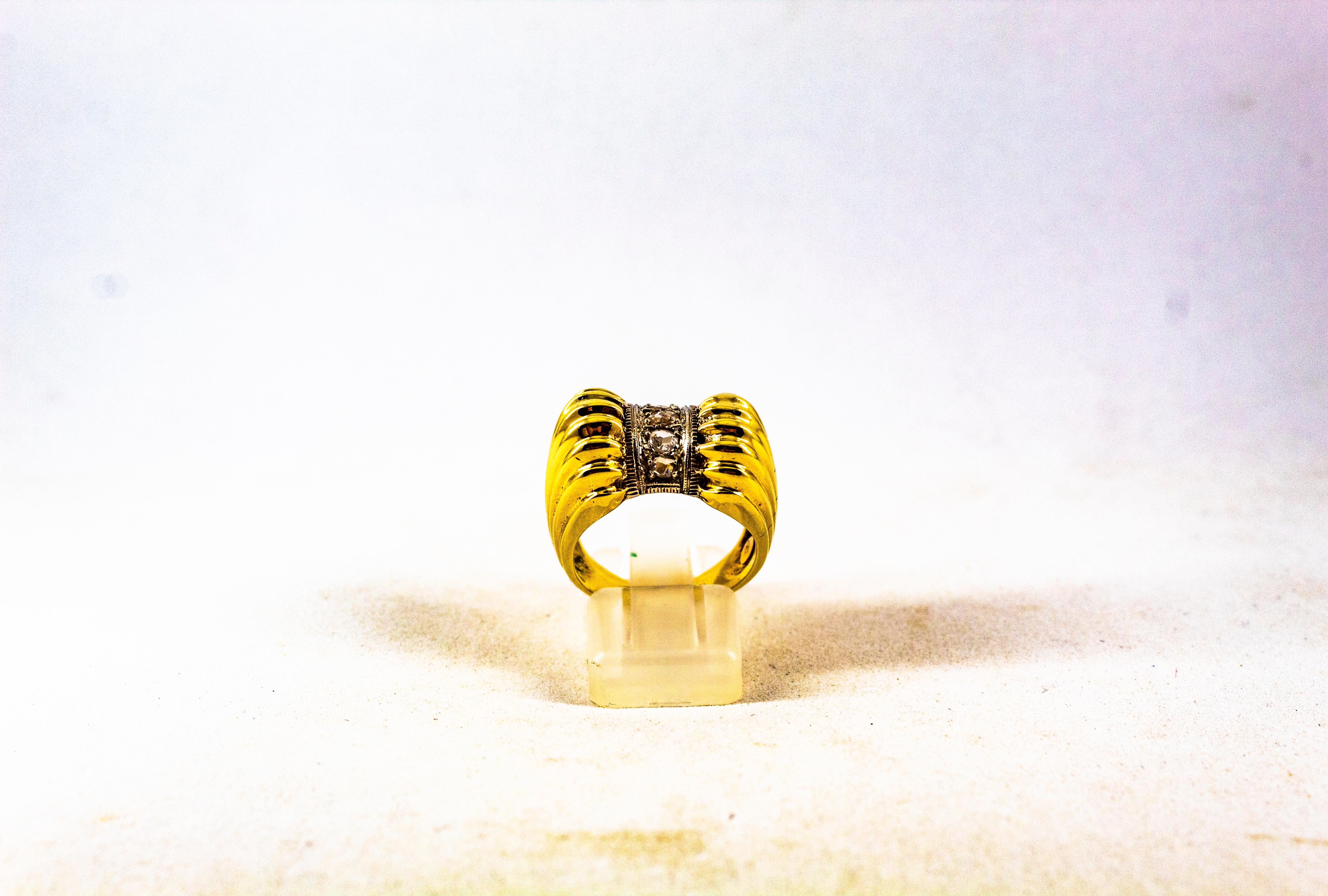 Art Deco Style 0.30 Carat White Rose Cut Diamond Yellow Gold Cocktail Ring In New Condition In Naples, IT