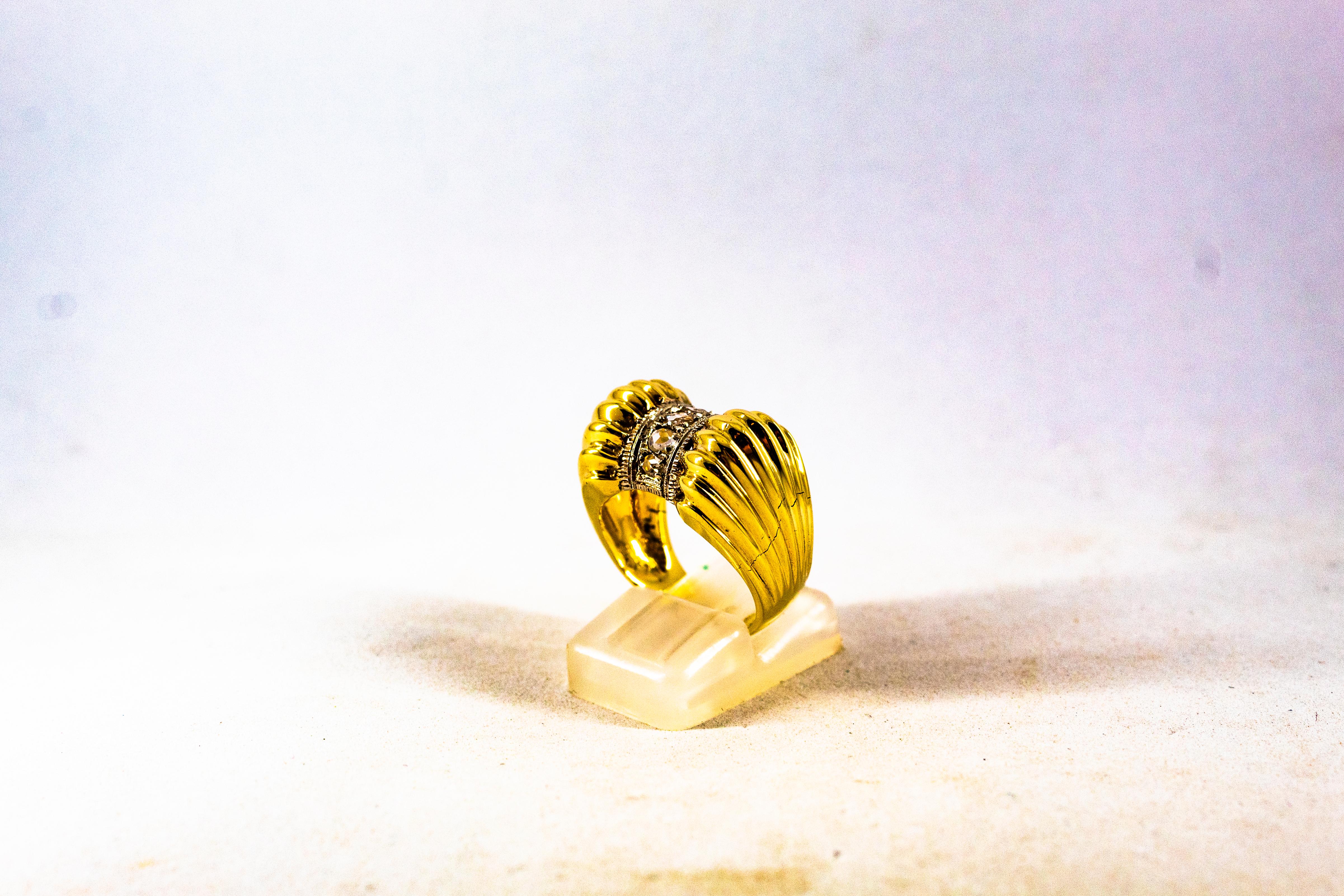 Art Deco Style 0.30 Carat White Rose Cut Diamond Yellow Gold Cocktail Ring 1