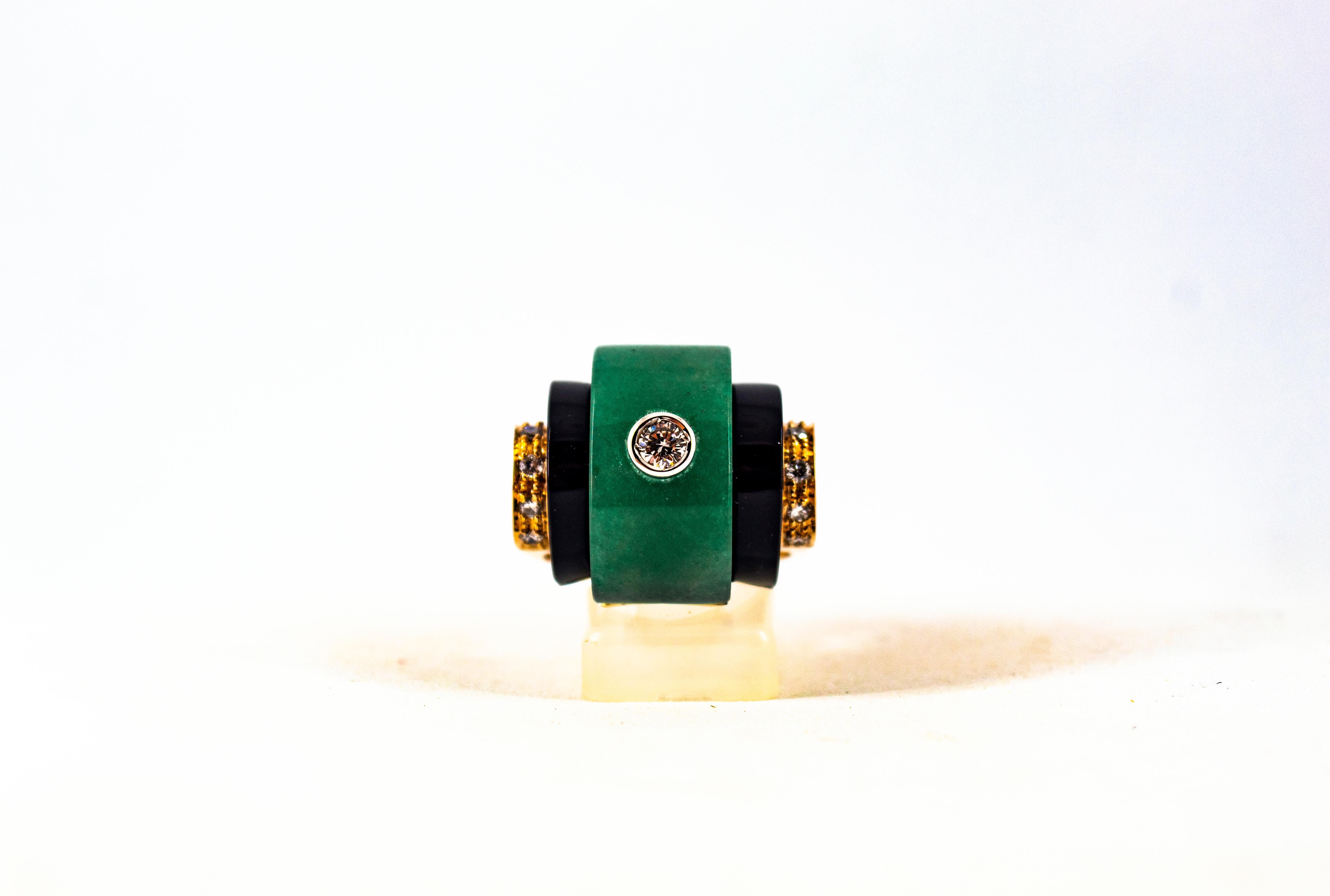 Art Deco Style 0.35 Carat White Diamond Onyx Jade Yellow Gold Cocktail Ring 5