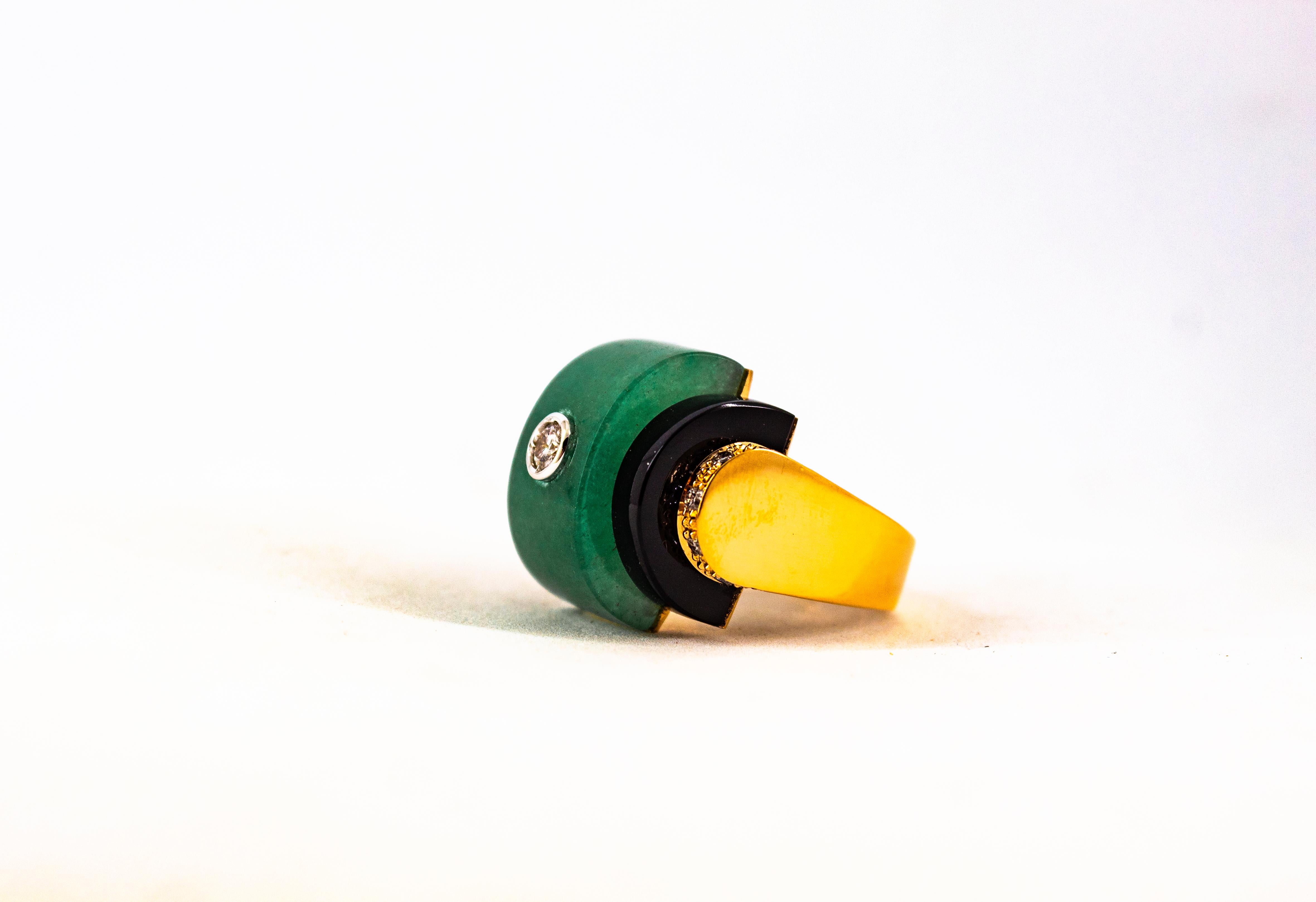 Bague cocktail en or jaune de style Art déco avec diamant blanc 0,35 carat, onyx et jade en vente 9