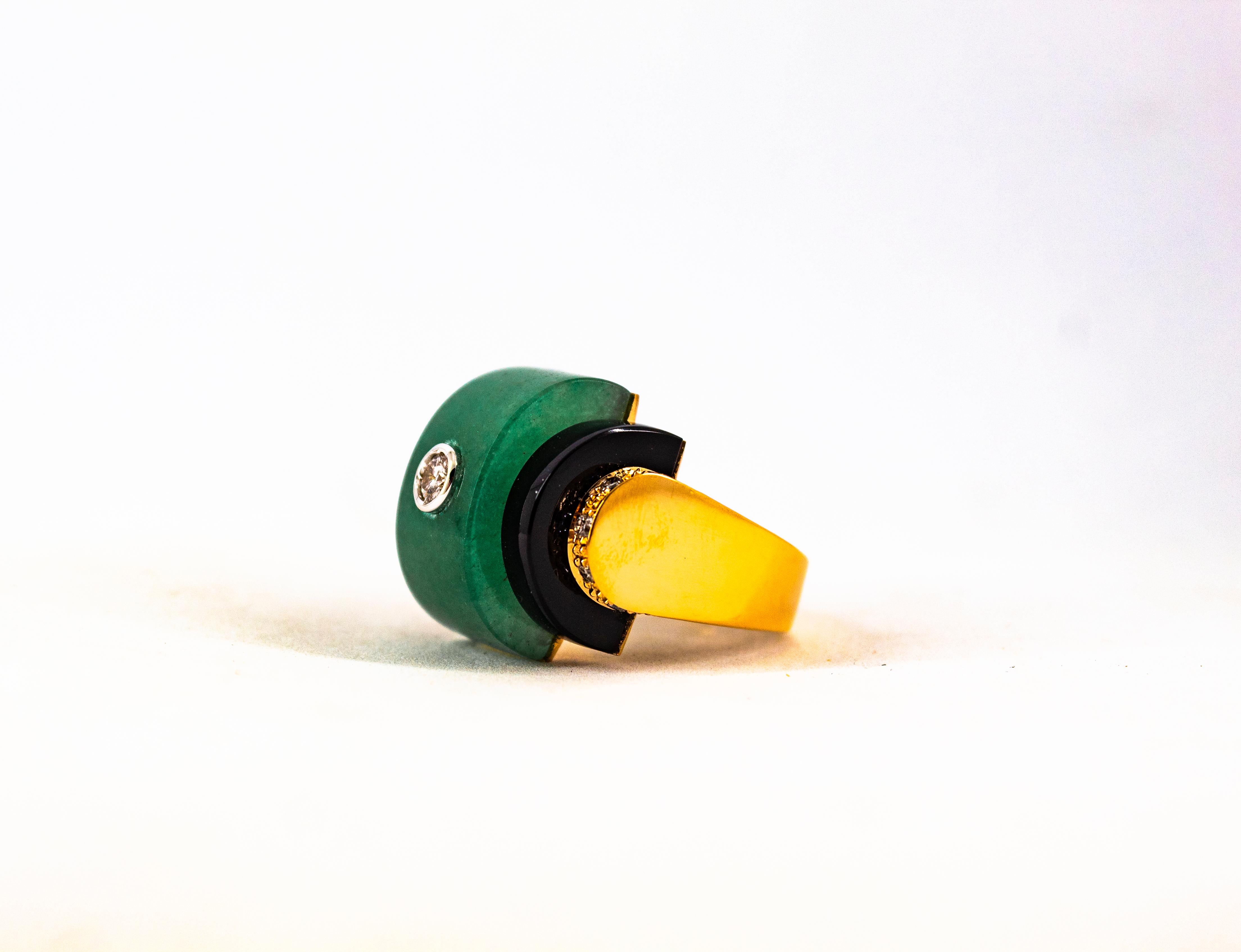 Bague cocktail en or jaune de style Art déco avec diamant blanc 0,35 carat, onyx et jade en vente 10