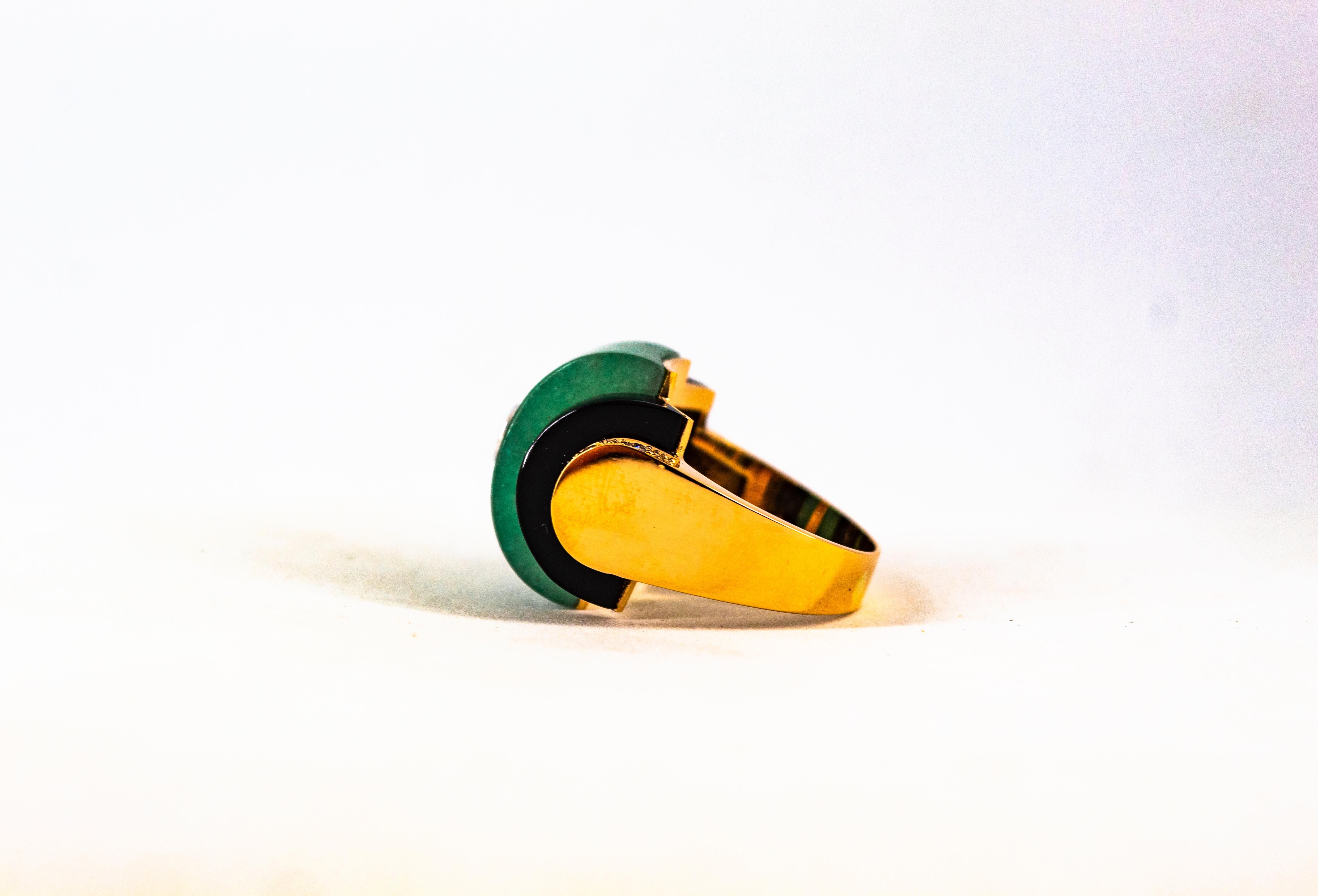 Art Deco Style 0.35 Carat White Diamond Onyx Jade Yellow Gold Cocktail Ring 11