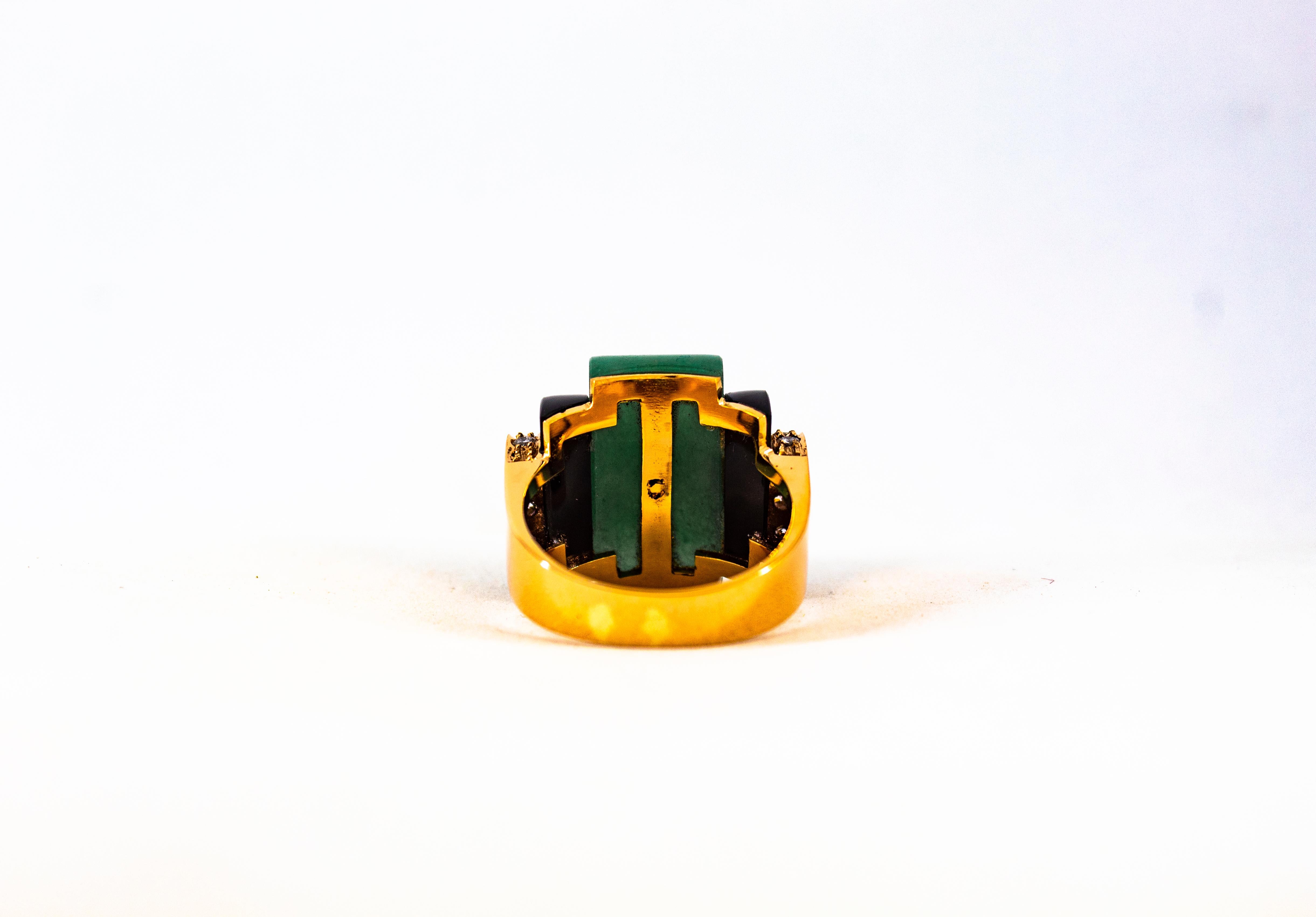 Art Deco Style 0.35 Carat White Diamond Onyx Jade Yellow Gold Cocktail Ring 12