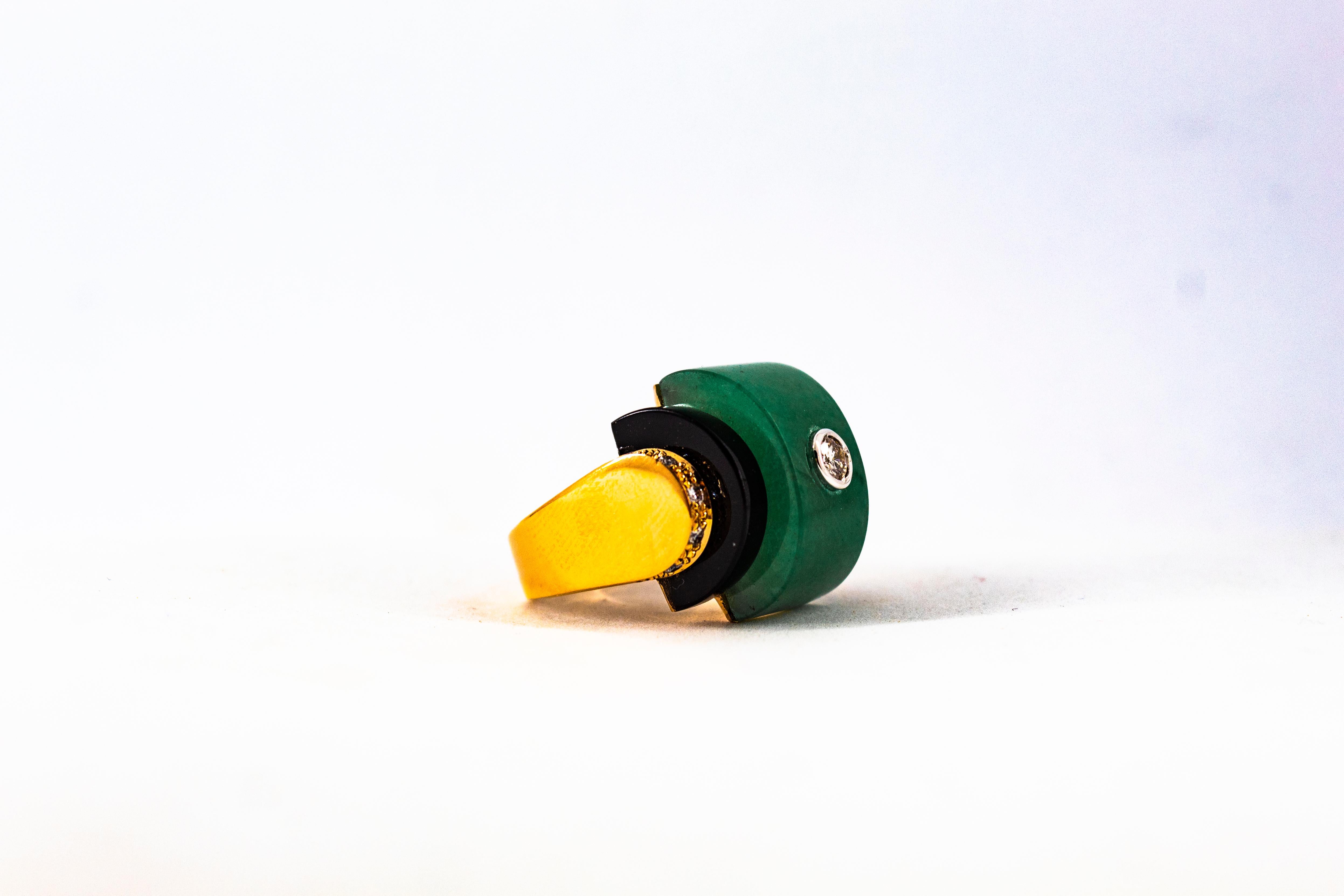 Bague cocktail en or jaune de style Art déco avec diamant blanc 0,35 carat, onyx et jade en vente 13