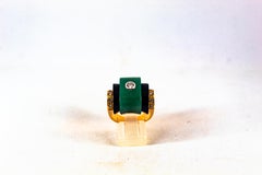 Art Deco Style 0.35 Carat White Diamond Onyx Jade Yellow Gold Cocktail Ring
