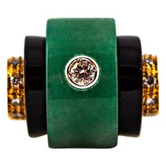 Anillo de cóctel de oro amarillo con ónice y diamante blanco de 0,35 quilates estilo art déco