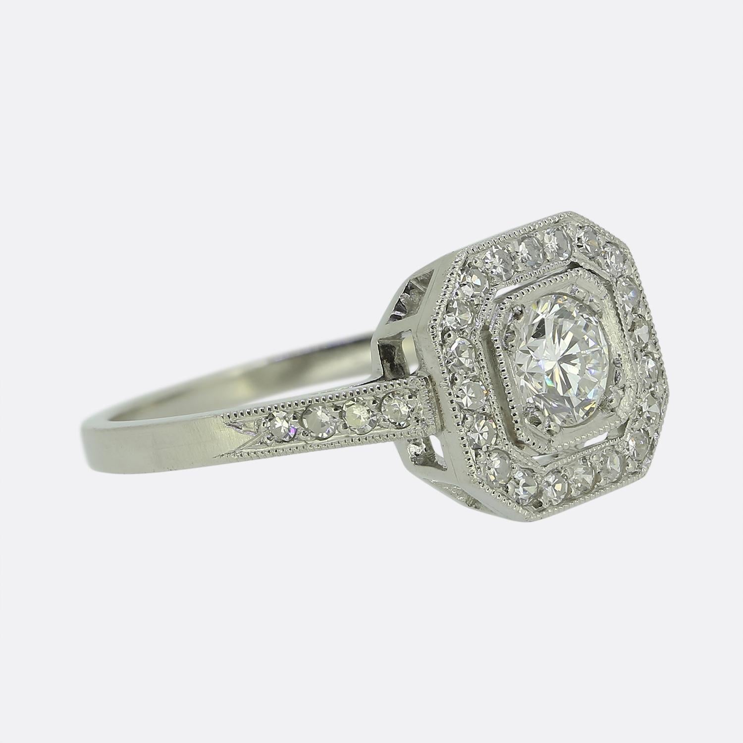 Brilliant Cut Art Deco Style 0.37 Carat Cushion Diamond Cluster Ring For Sale