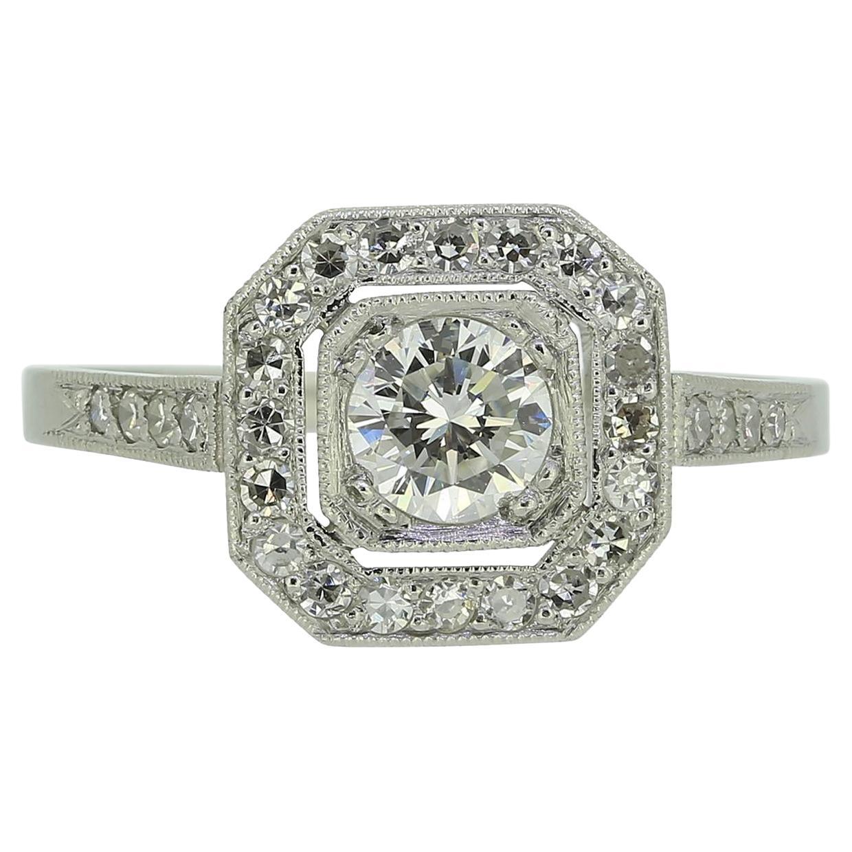 Art Deco Style 0.37 Carat Cushion Diamond Cluster Ring For Sale